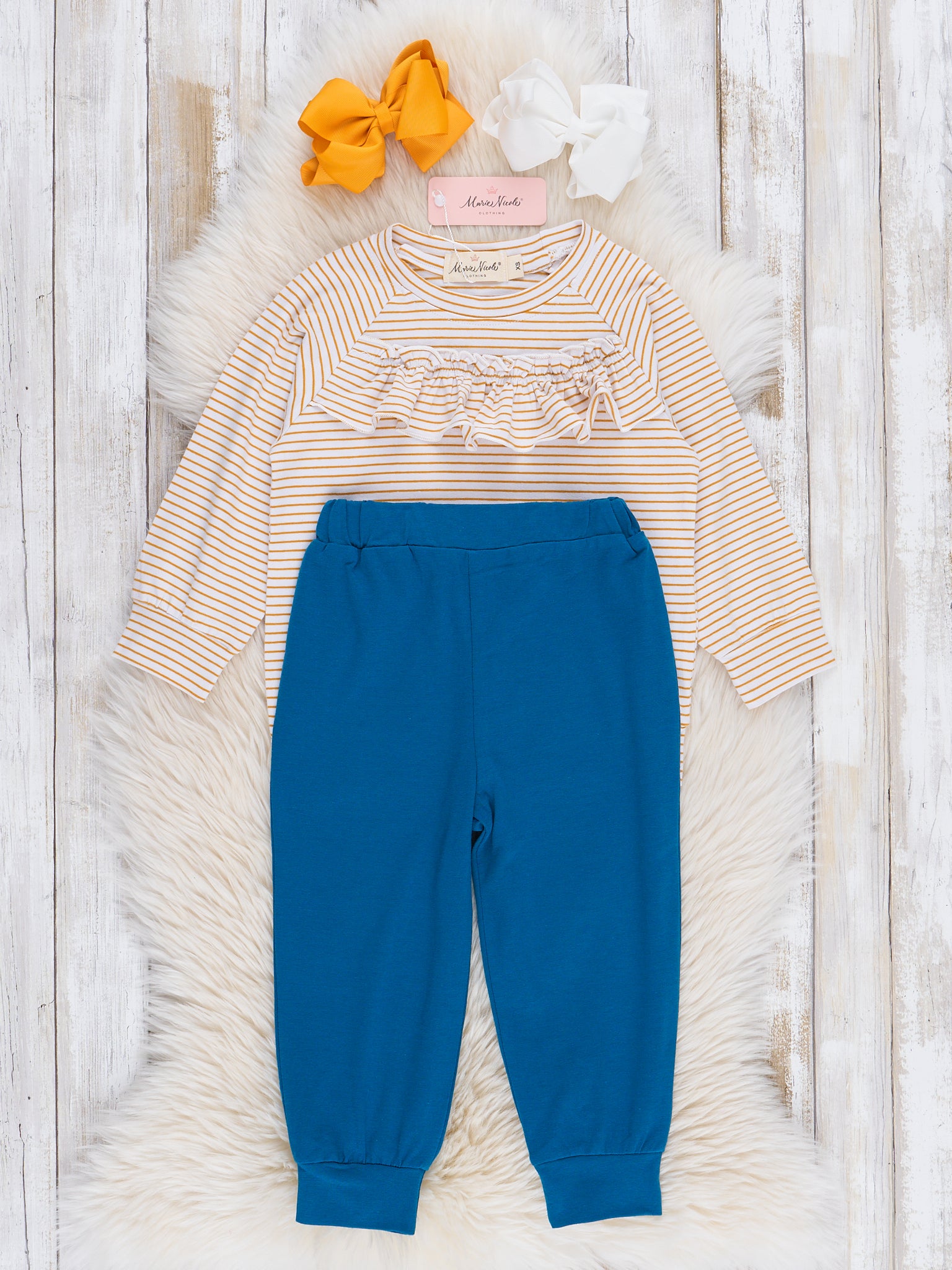 Out of the Blue Ruffle Joggers Outfit - Marie Nicole Clothing