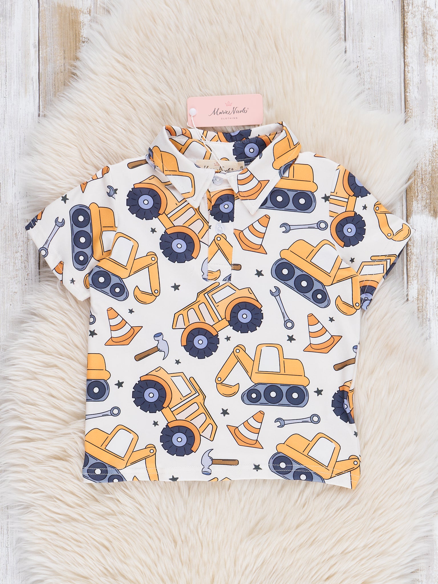 Yellow Construction Trucks Button - Up Shirt - Marie Nicole Clothing