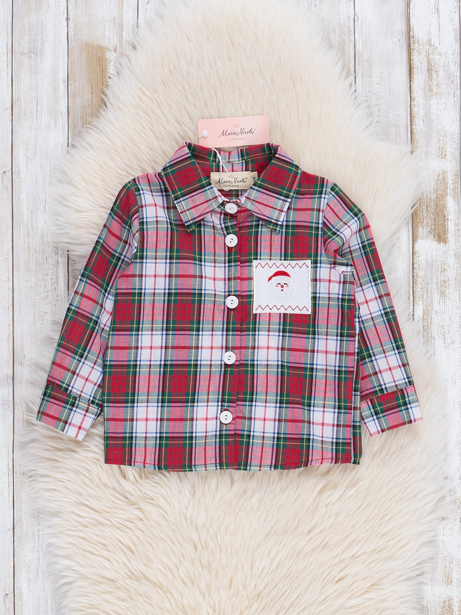 Vintage Christmas Plaid Pocket Shirt - Marie Nicole Clothing