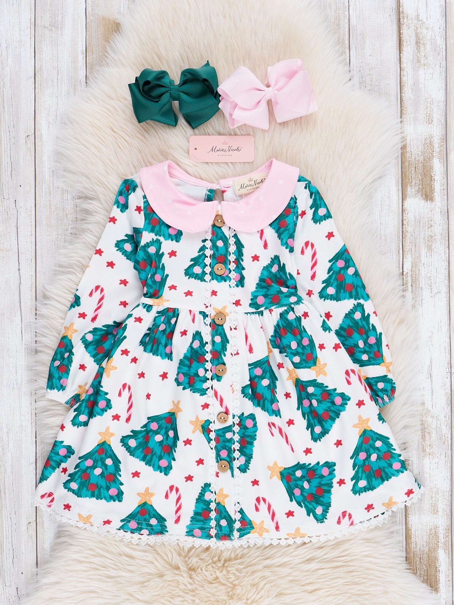 Pink Dots & Evergreens Dress - Marie Nicole Clothing