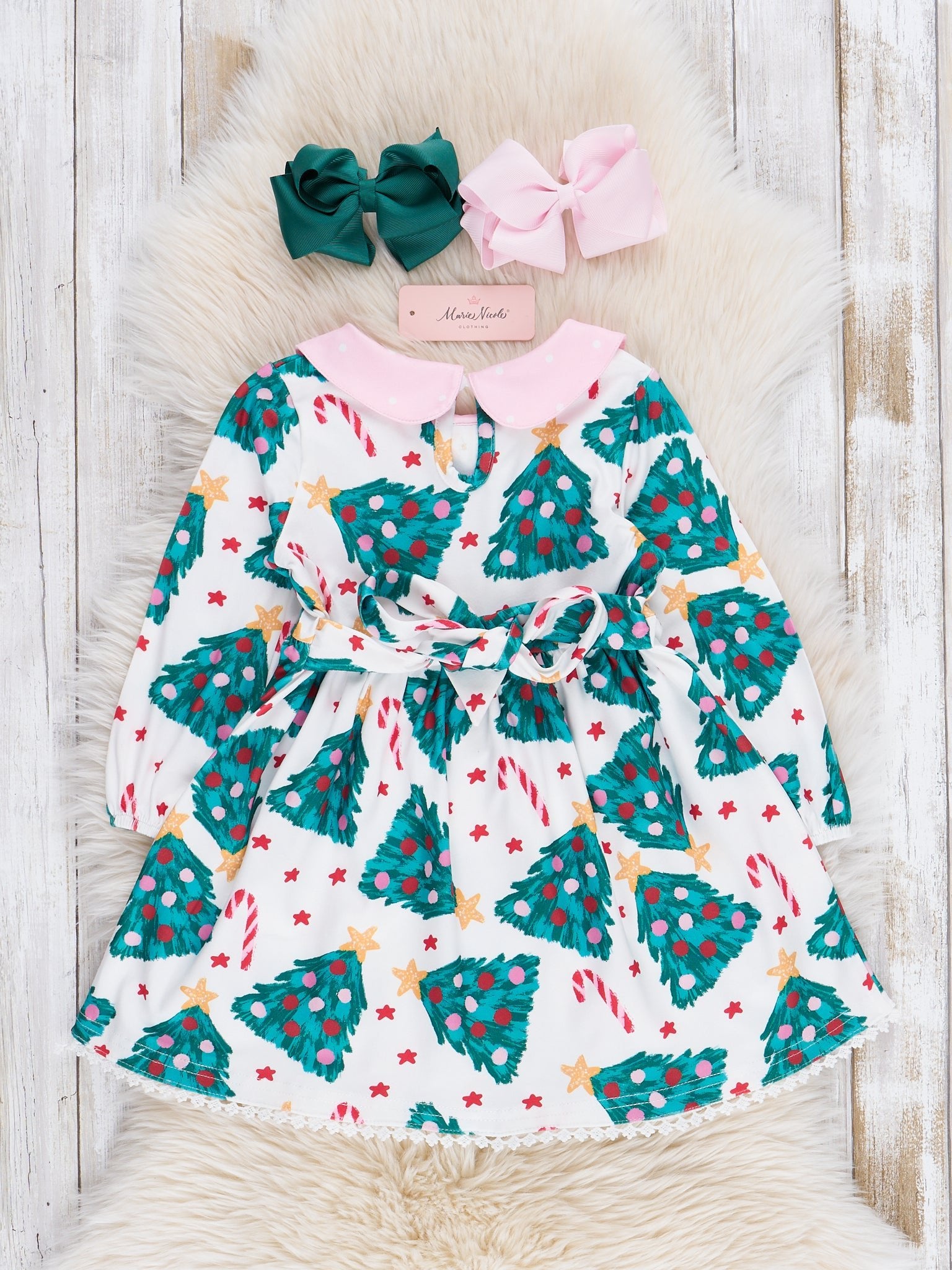 Pink Dots & Evergreens Dress - Marie Nicole Clothing