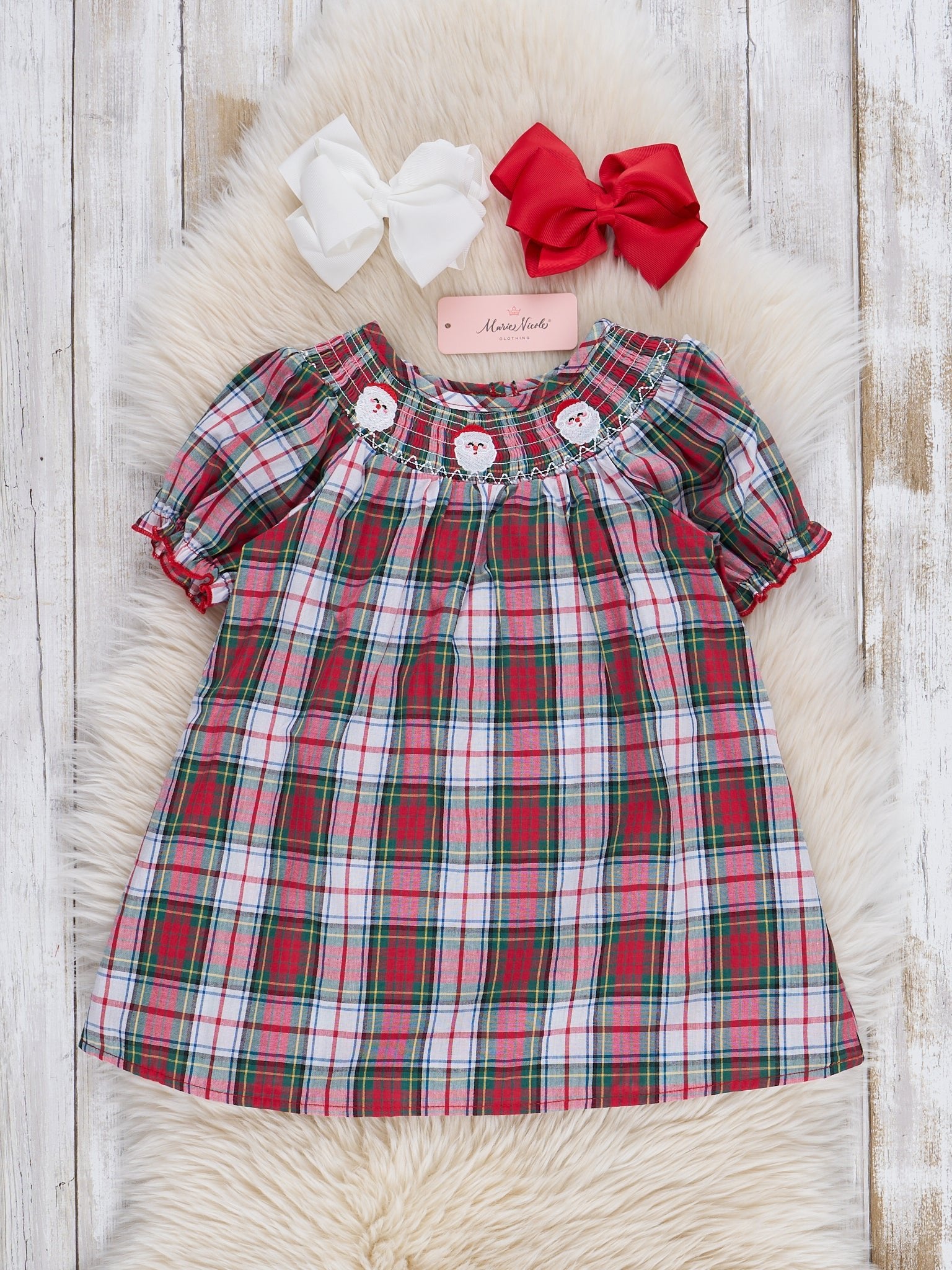 Vintage Christmas Plaid Smocked Dress - Marie Nicole Clothing