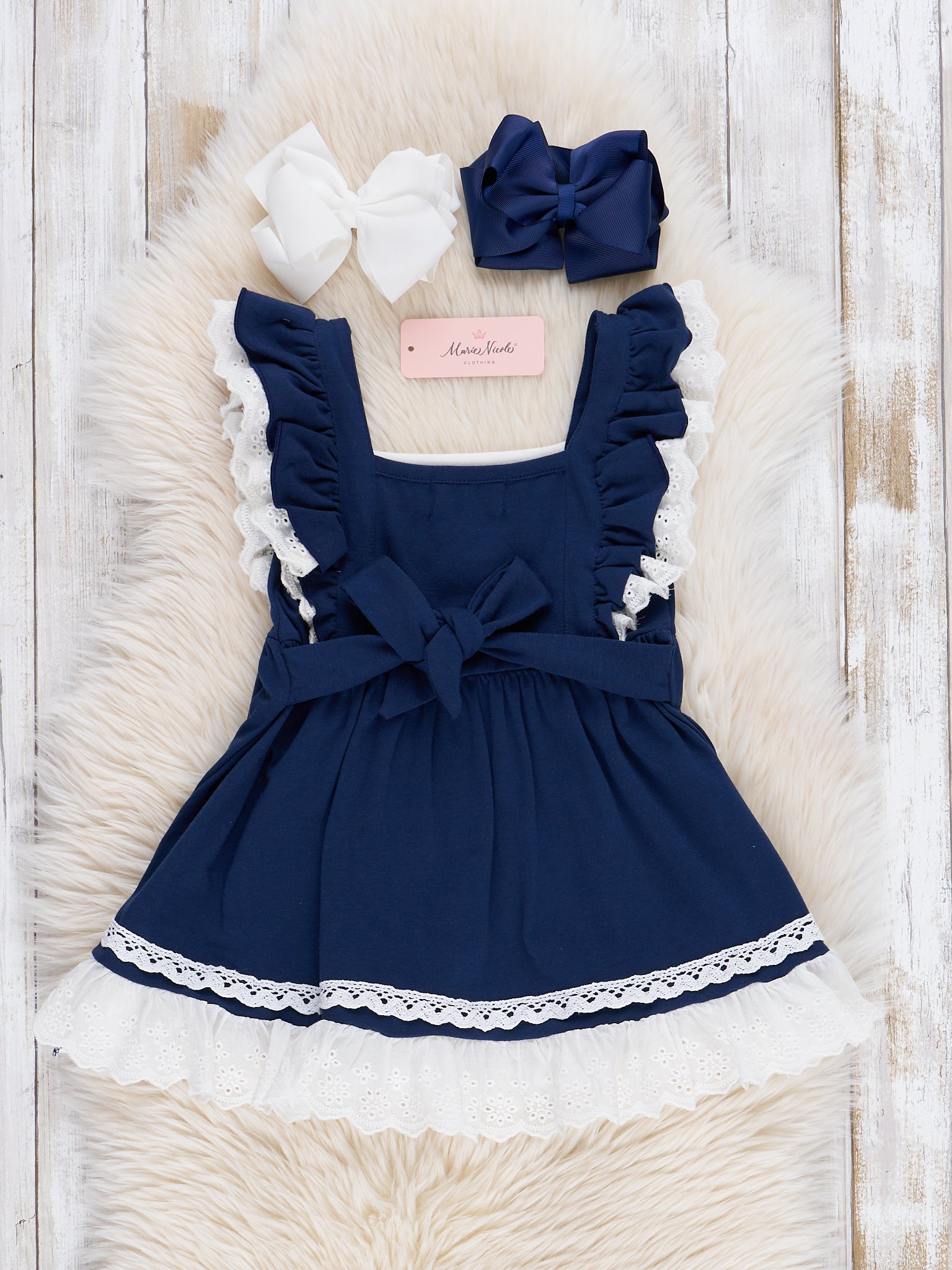 Christmas Blue Embroidered Joy Lace Ruffle Dress - Marie Nicole Clothing