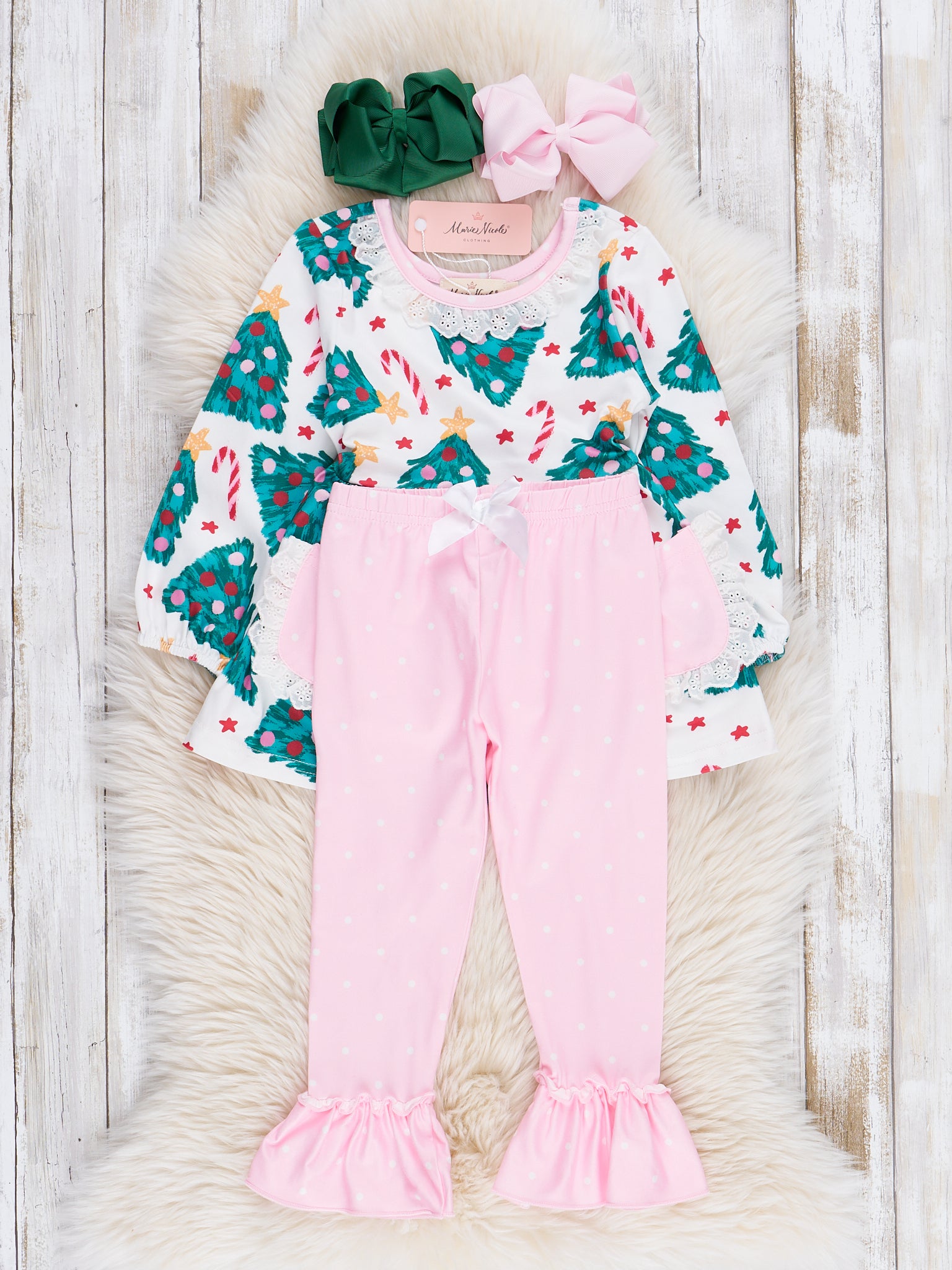 Pink Dots & Evergreens Pocket Outfit - Marie Nicole Clothing