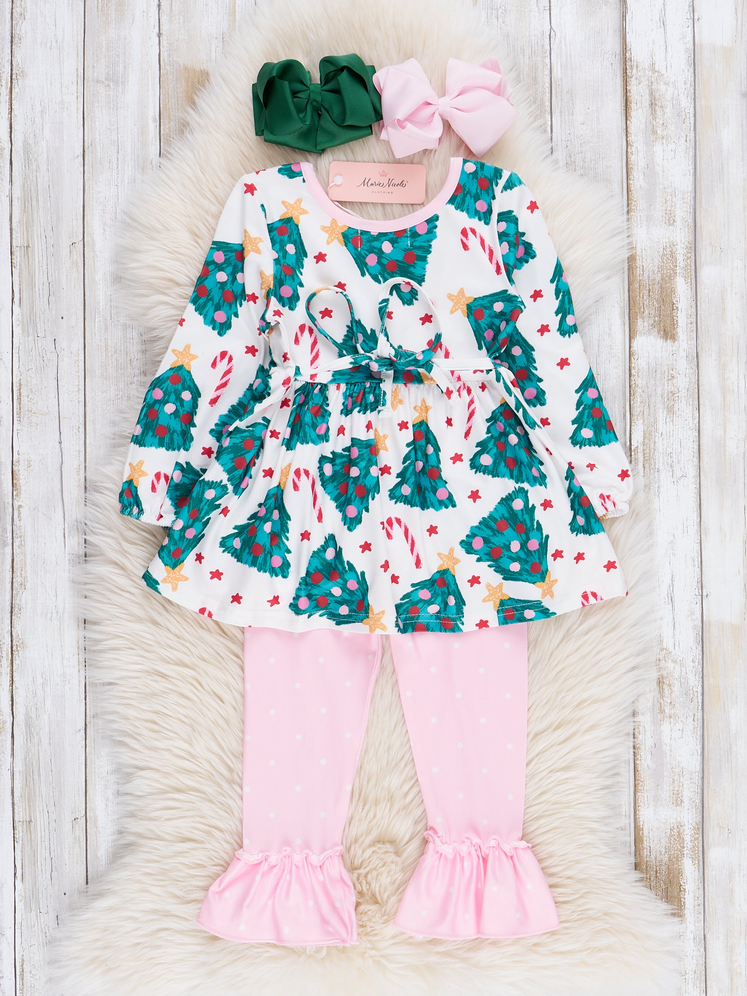 Pink Dots & Evergreens Pocket Outfit - Marie Nicole Clothing