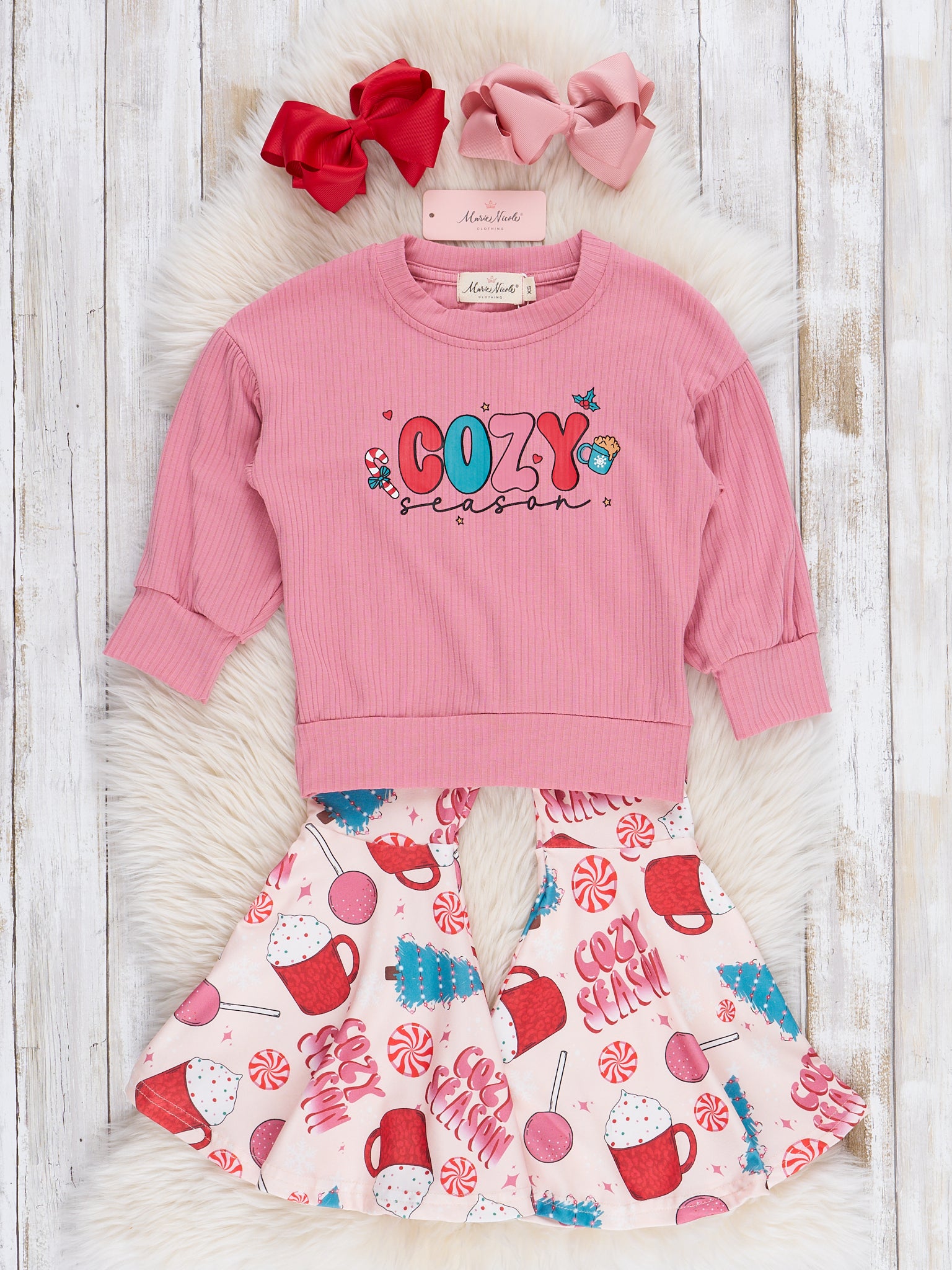 Rose "Cozy Vibes" Bell Bottoms Outfit - Marie Nicole Clothing