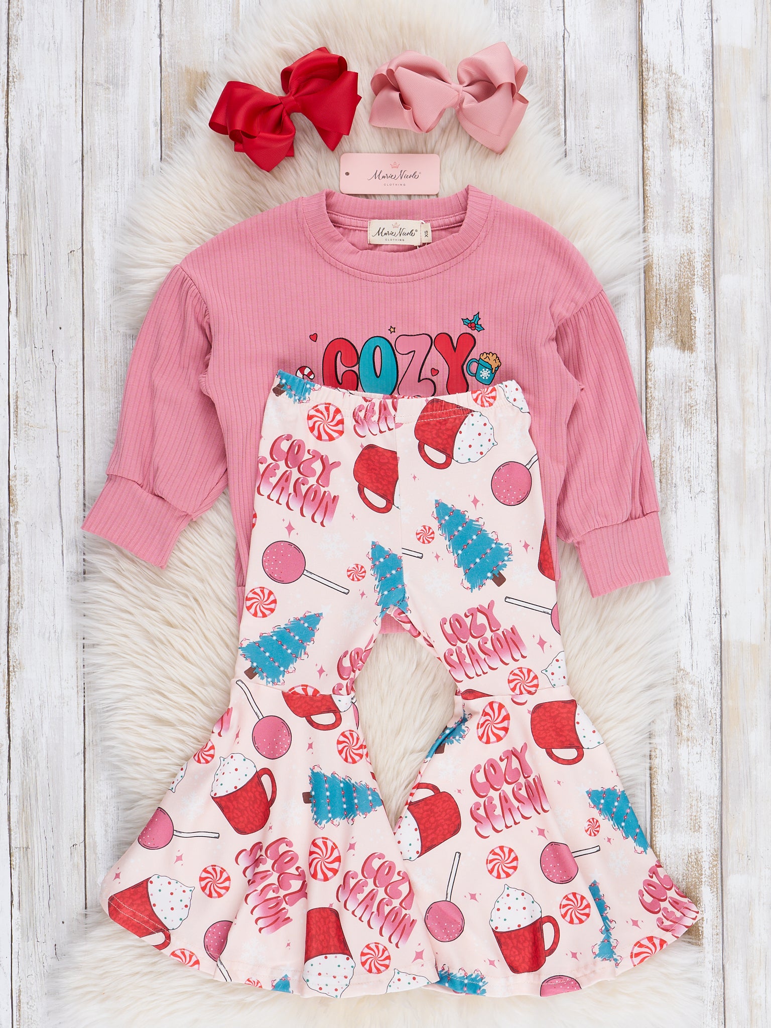 Rose "Cozy Vibes" Bell Bottoms Outfit - Marie Nicole Clothing