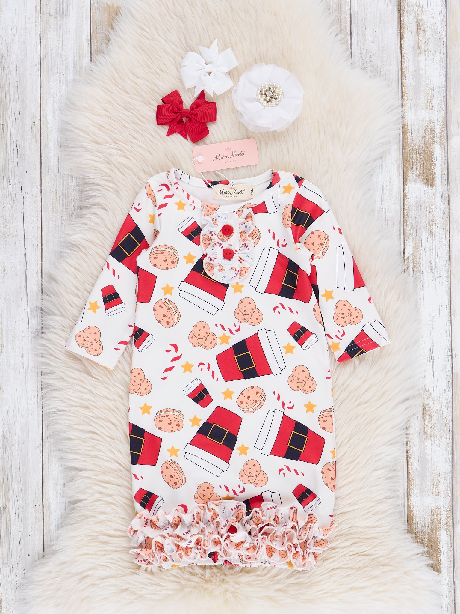 Santa Treats Ruffle Infant Gown - Marie Nicole Clothing