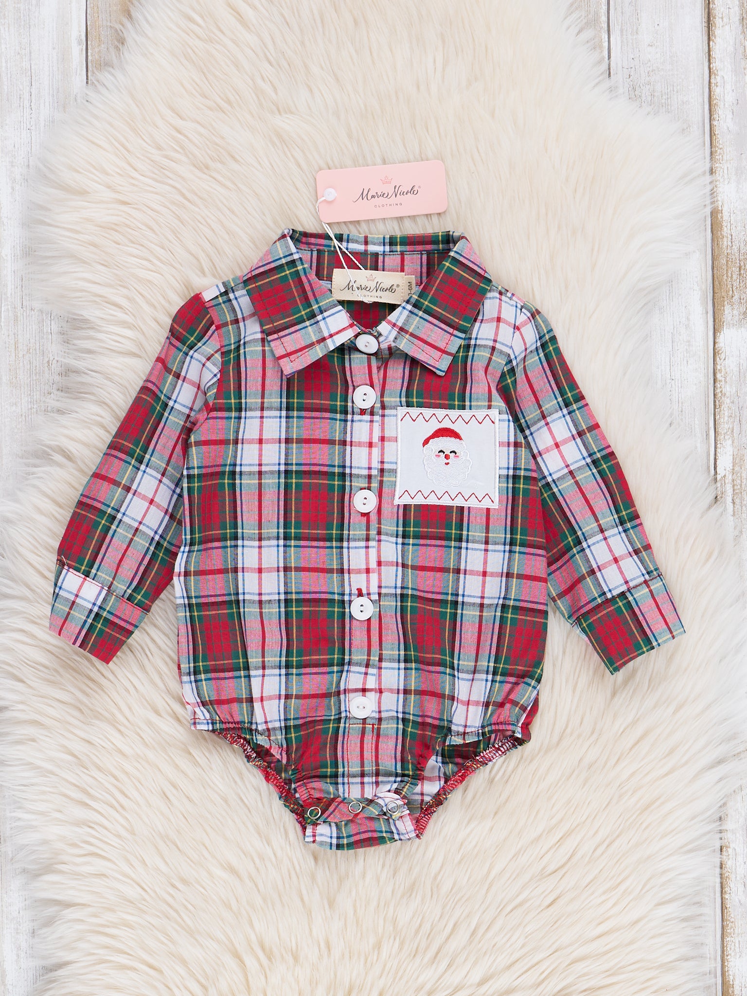 Vintage Christmas Plaid Pocket Bubble Romper - Marie Nicole Clothing