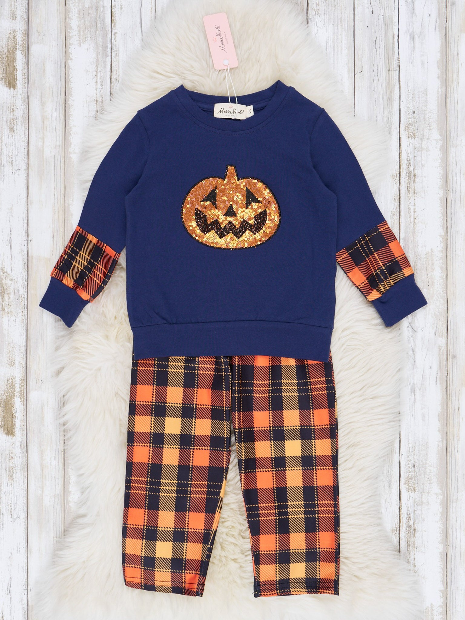 Embroidered Halloween Plaid Outfit - Marie Nicole Clothing