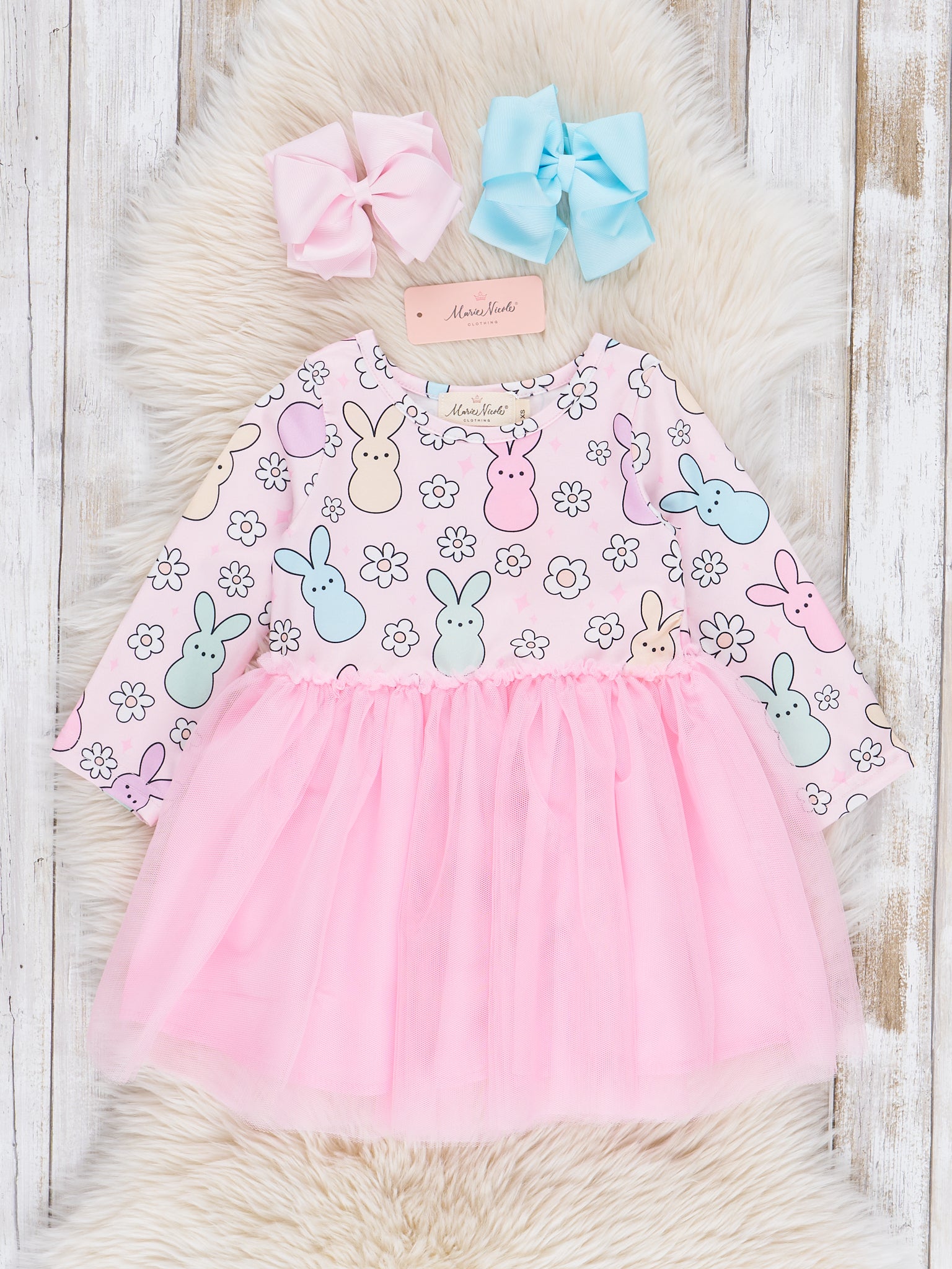 Pink Doodle Bunnies Tulle Dress - Marie Nicole Clothing