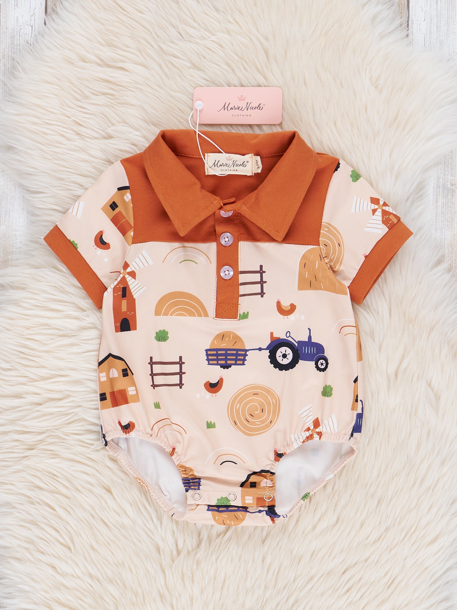 Bronze Farm Days Polo Bubble Romper - Marie Nicole Clothing
