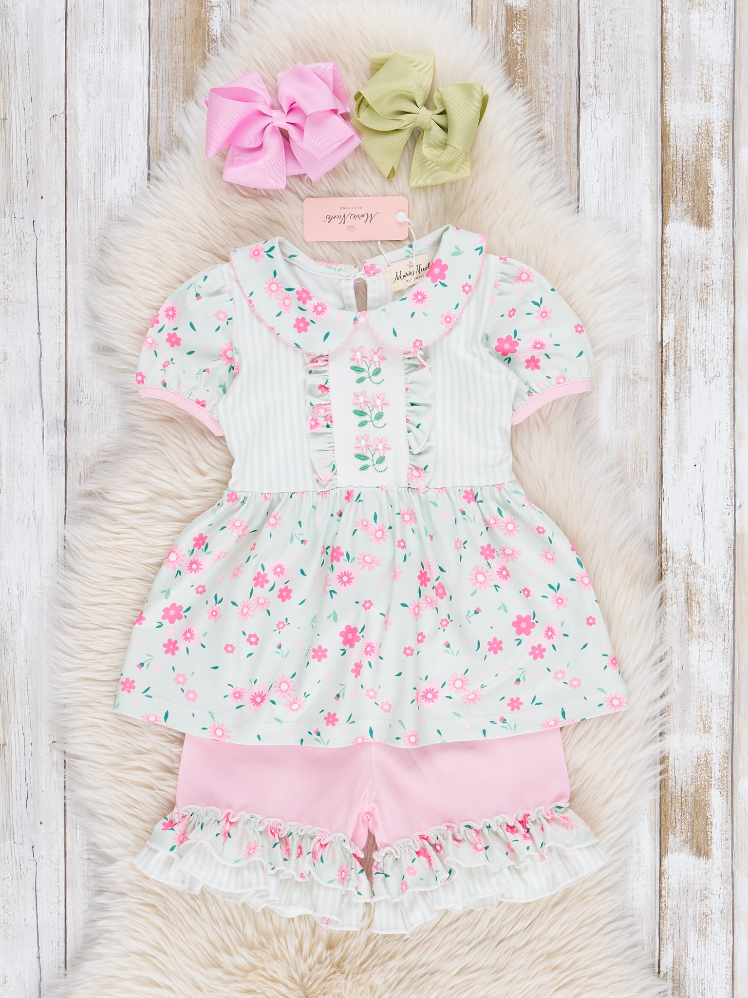 Minty Florals Ruffle Outfit - Marie Nicole Clothing