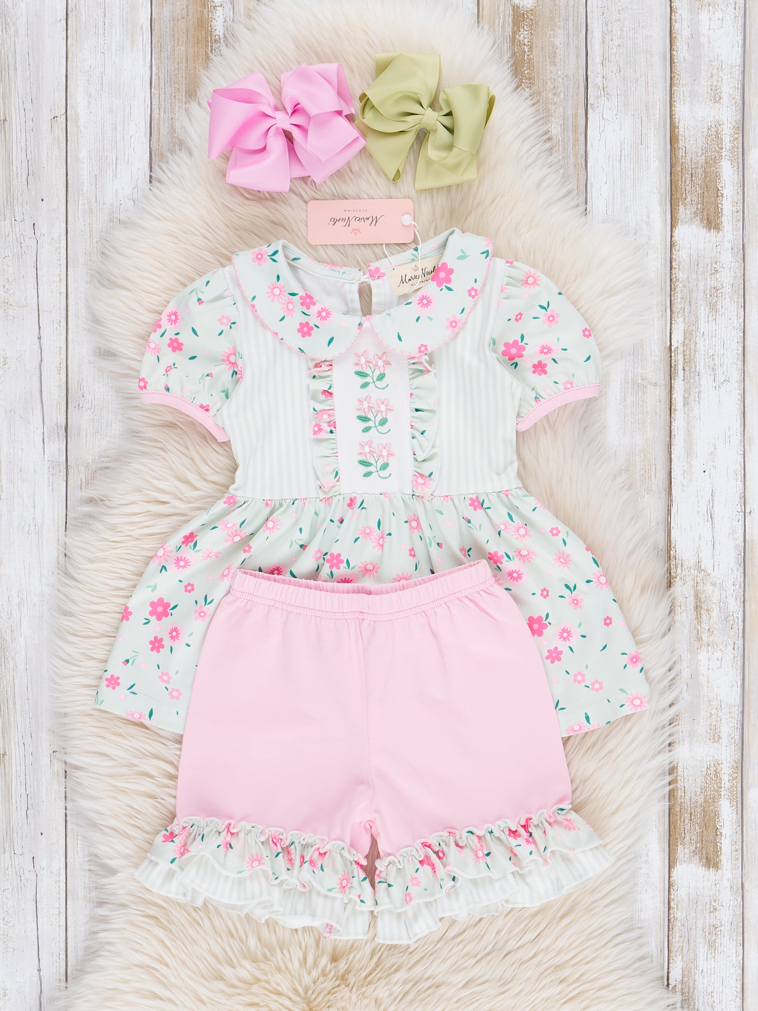 Minty Florals Ruffle Outfit - Marie Nicole Clothing
