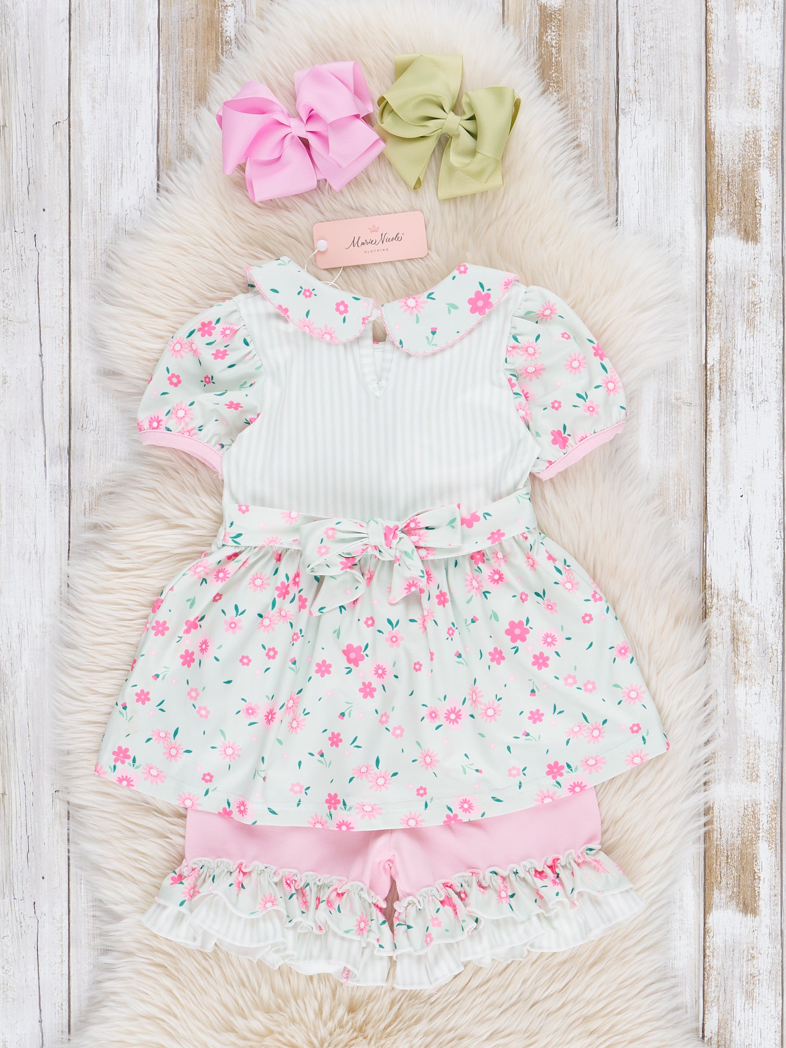 Minty Florals Ruffle Outfit - Marie Nicole Clothing