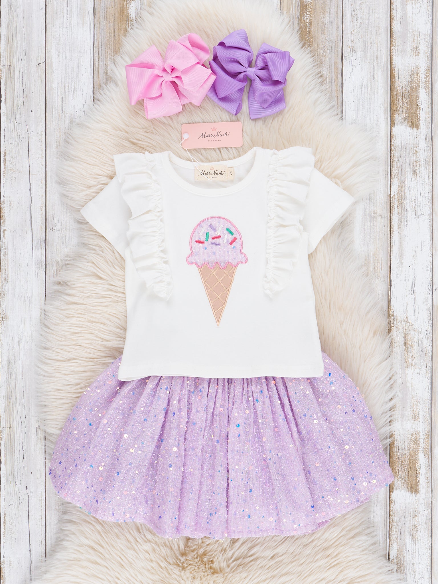 Lilac Ice Cream Cone Outfit w/ Skirt - Marie Nicole Clothing
