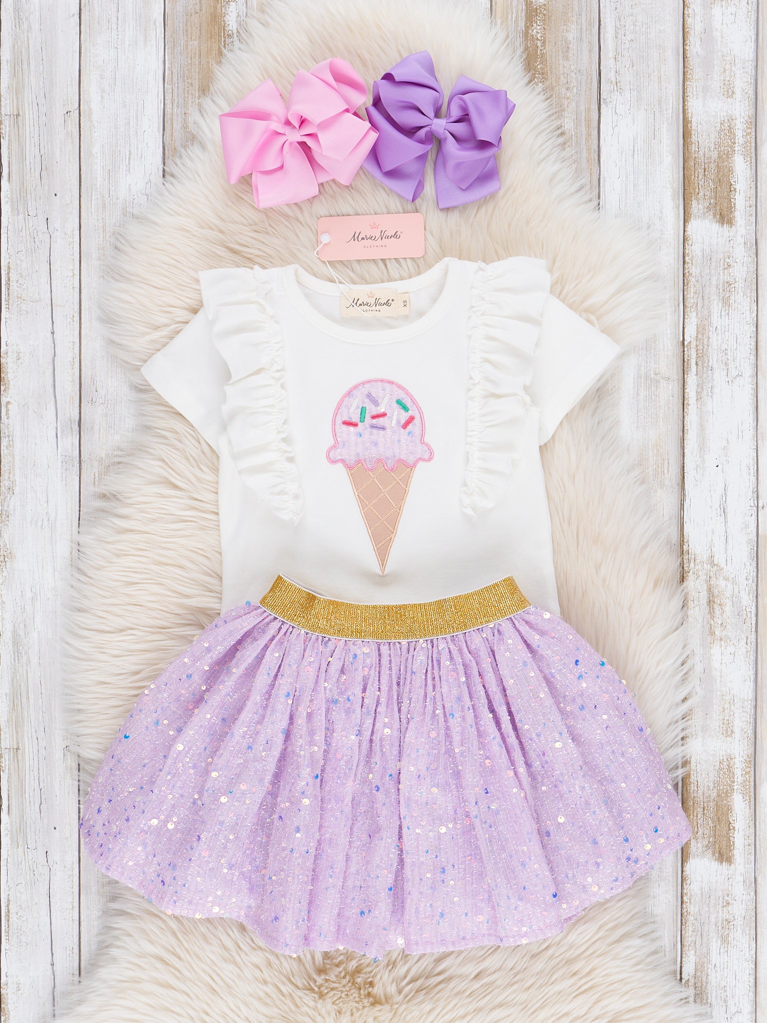 Lilac Ice Cream Cone Outfit w/ Skirt - Marie Nicole Clothing