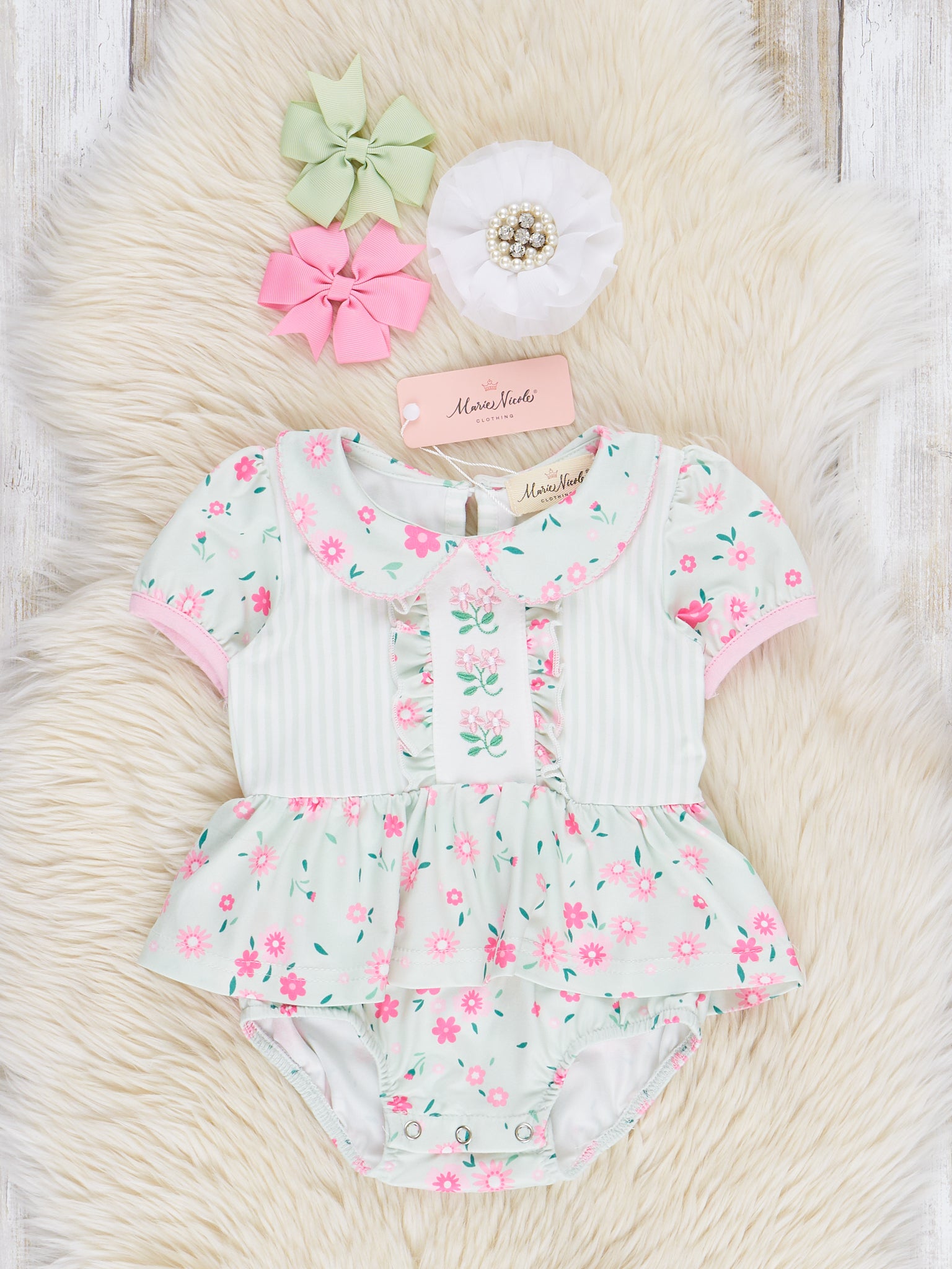 Minty Florals Ruffle Bubble Romper - Marie Nicole Clothing