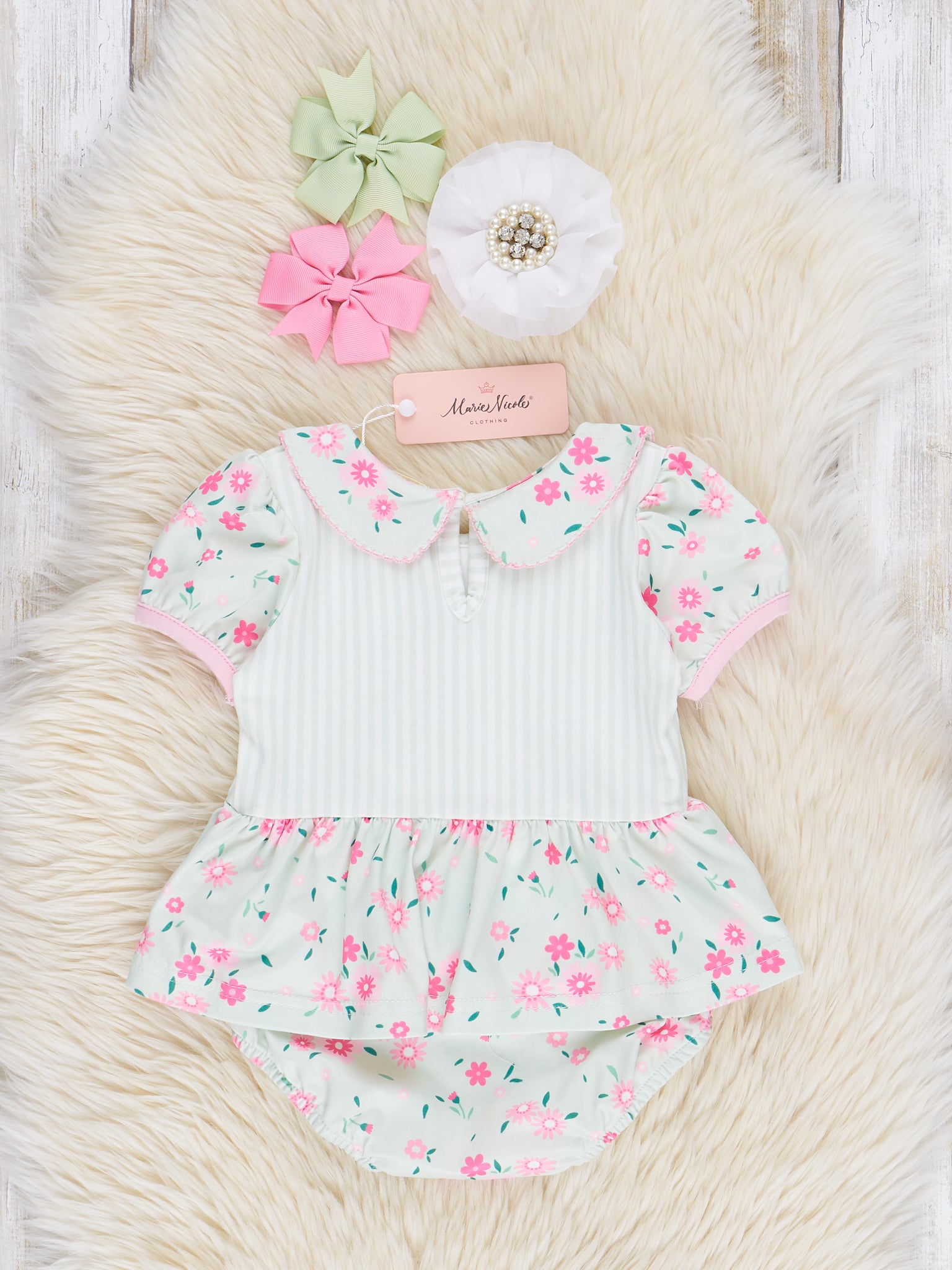 Minty Florals Ruffle Bubble Romper - Marie Nicole Clothing
