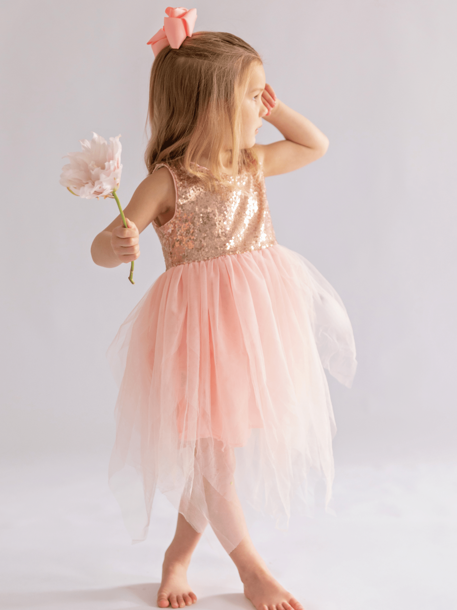 Pink Rose Gold Tulle Sequin Tank Dress - Marie Nicole Clothing