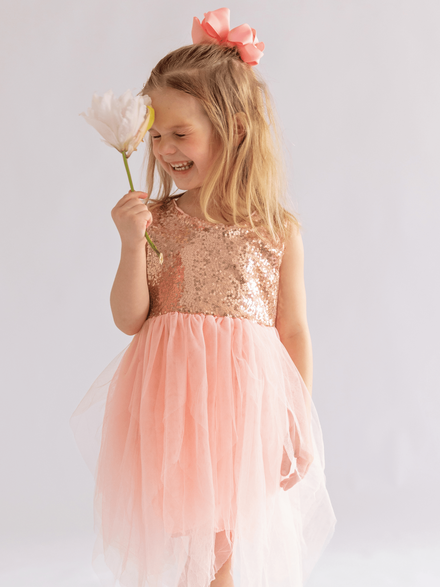 Pink Rose Gold Tulle Sequin Tank Dress - Marie Nicole Clothing