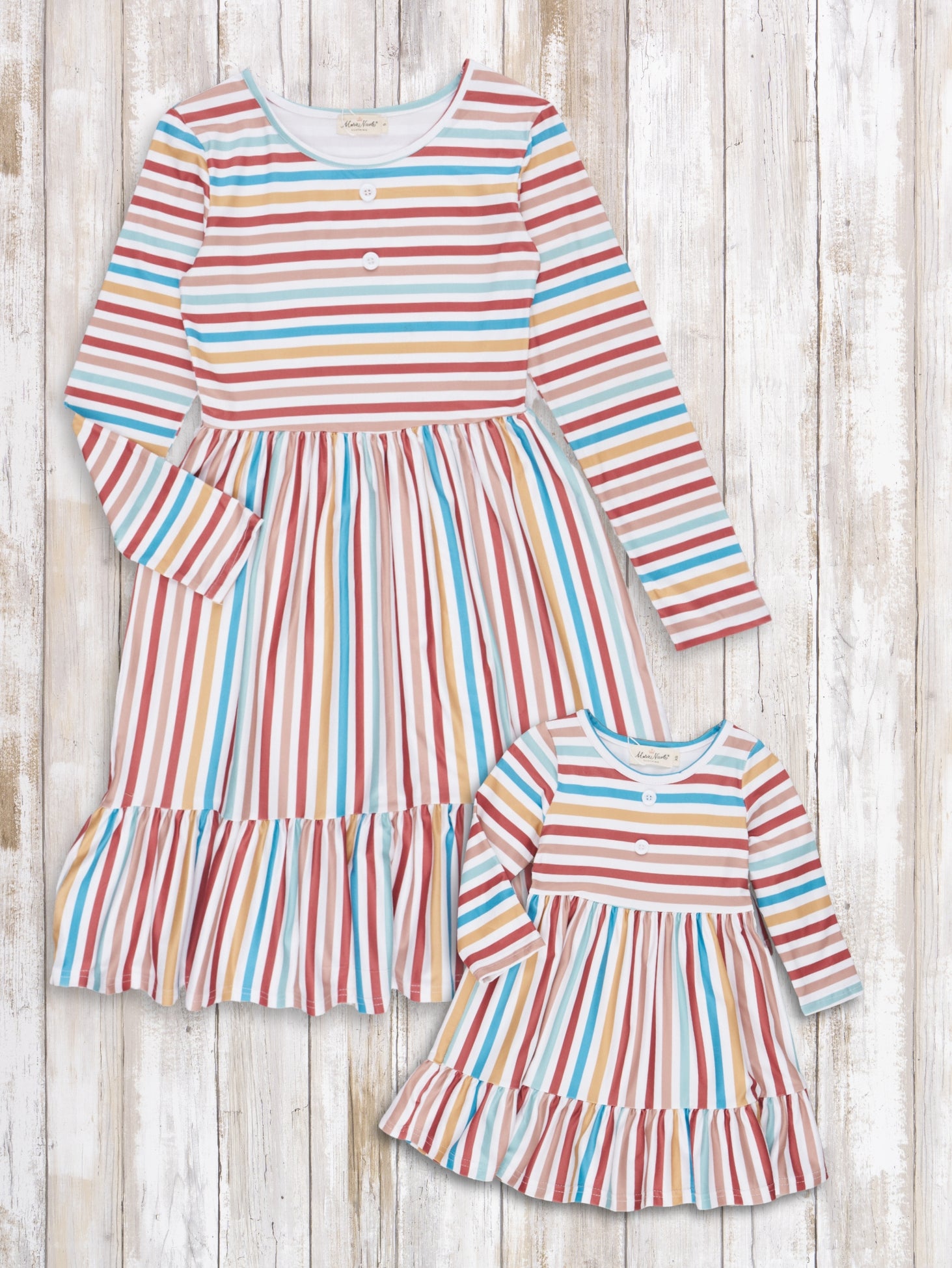 Mom & Me Autumn Stripe Tiered Ruffle Dress - Marie Nicole Clothing