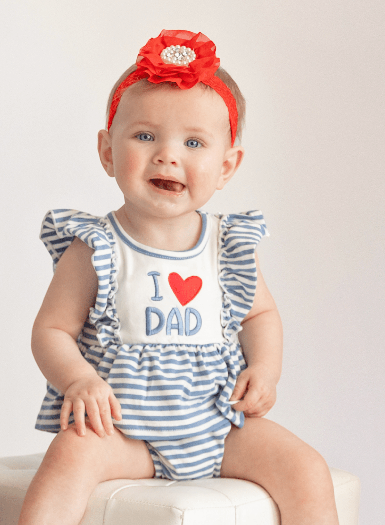 I Love DAD Stripe & Ruffle Embroidered Bubble Romper - Marie Nicole Clothing