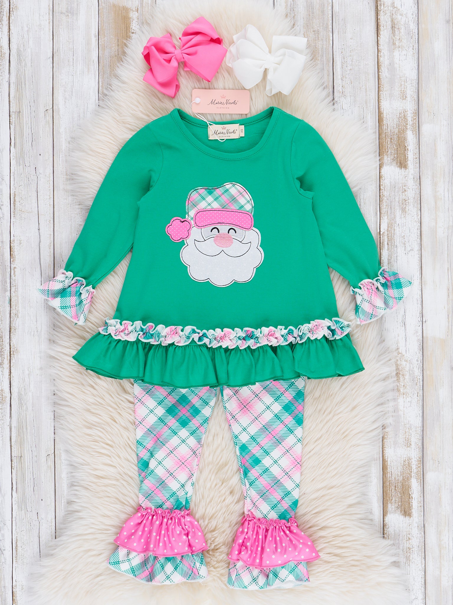 Jolly Santa Plaid Ruffle Outfit - Marie Nicole Clothing