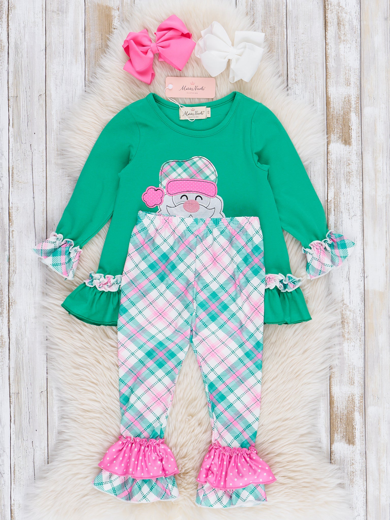 Jolly Santa Plaid Ruffle Outfit - Marie Nicole Clothing