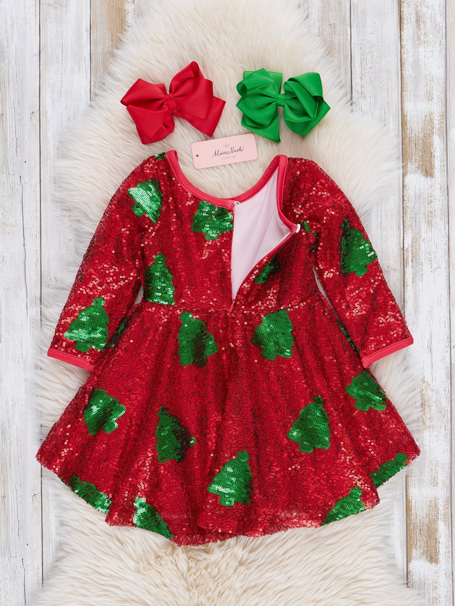 Red Sequin Christmas Tree Dress - Marie Nicole Clothing