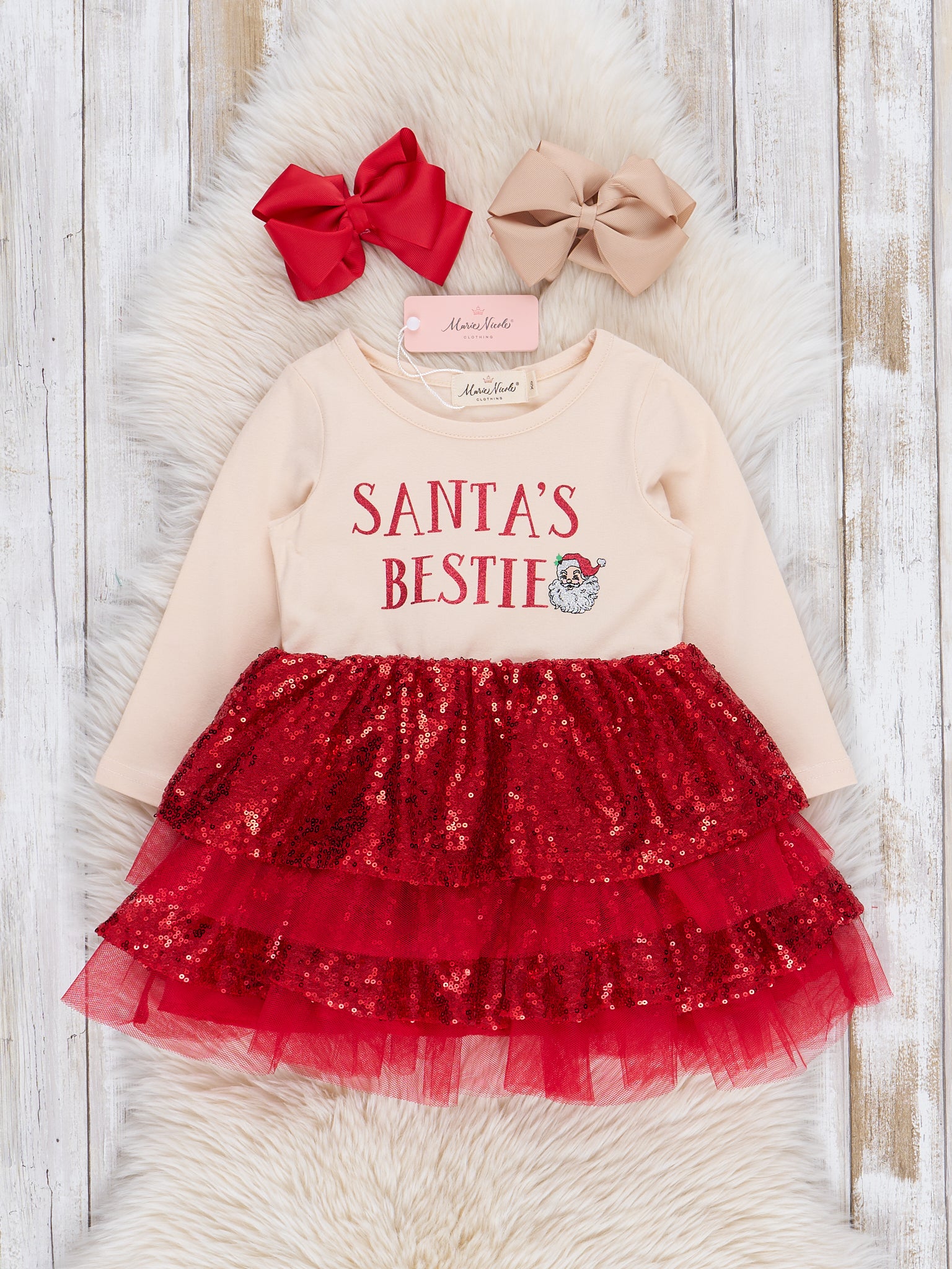 Red "Santa's Bestie" Tiered Tulle Dress - Marie Nicole Clothing