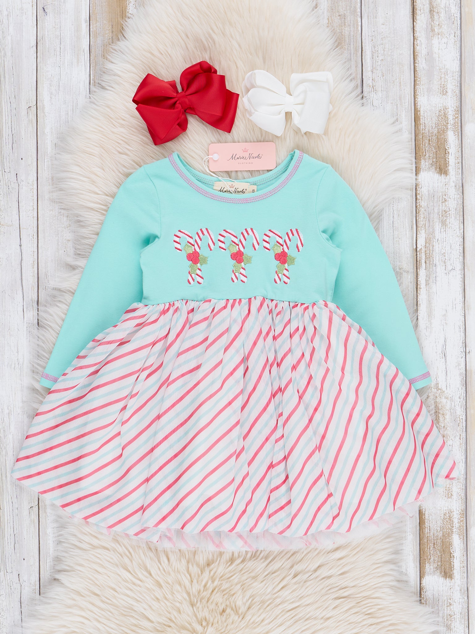 Teal Candy Cane Cutie Tulle Dress - Marie Nicole Clothing