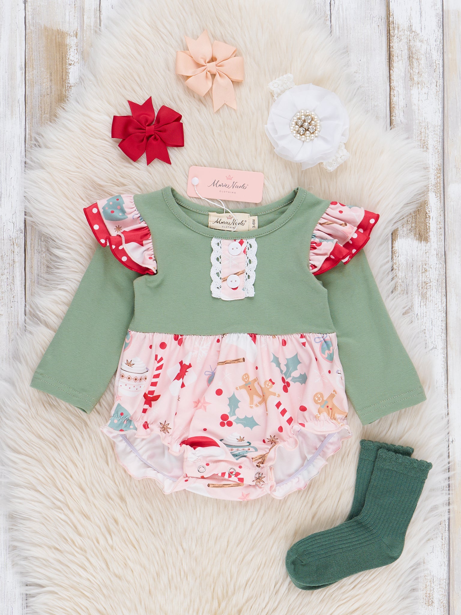 Olive Jolly Time Ruffle Bubble Romper - Marie Nicole Clothing