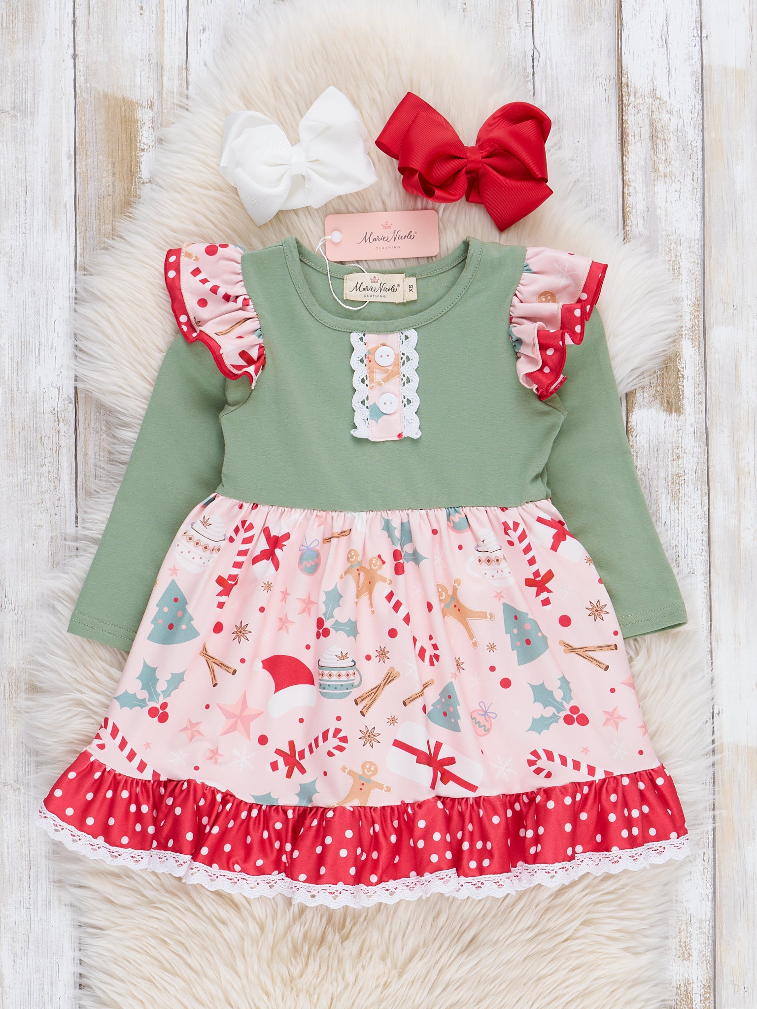 Olive Jolly Time Ruffle Dress - Marie Nicole Clothing