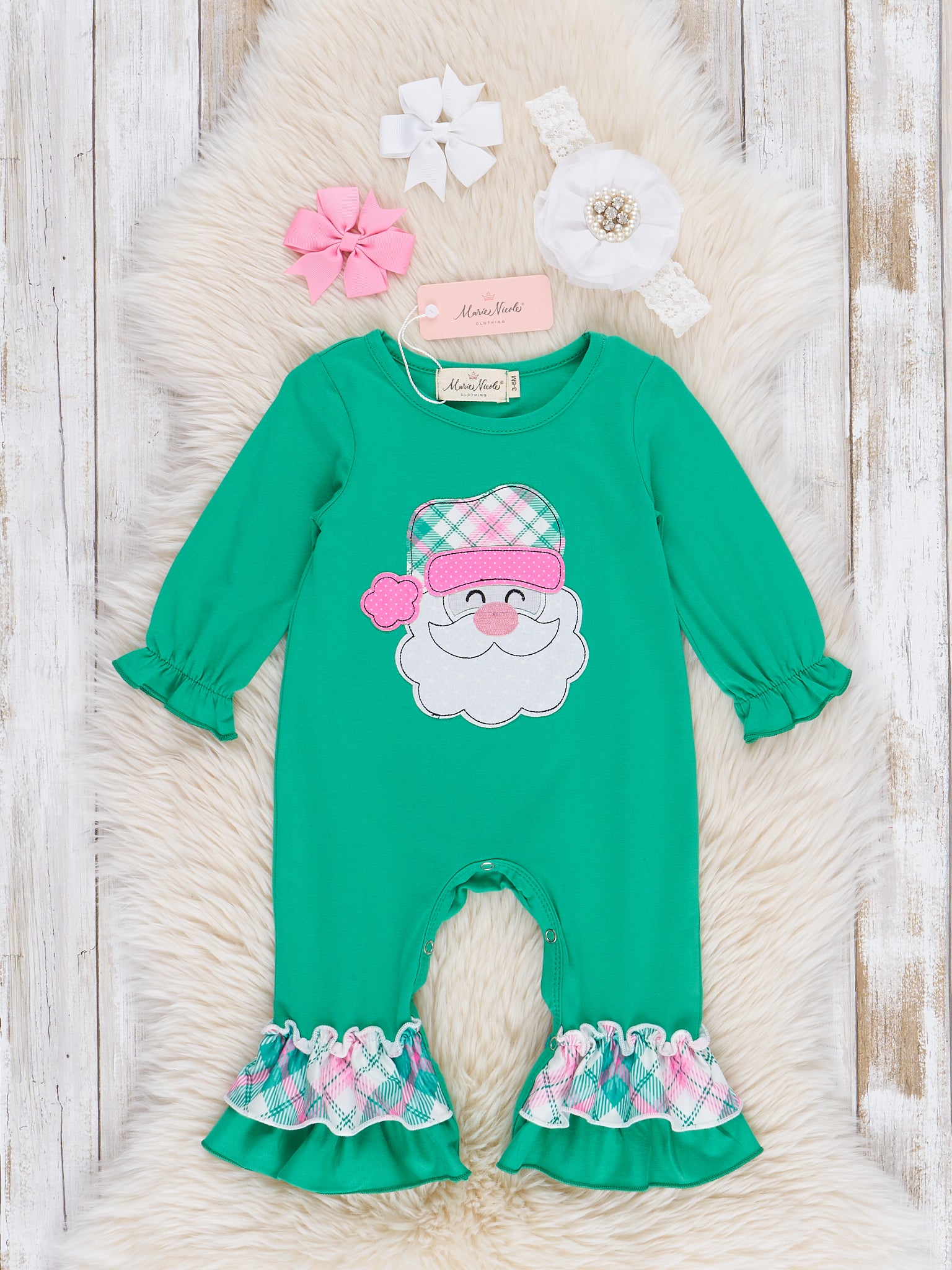 Jolly Santa Plaid Ruffle Romper - Marie Nicole Clothing
