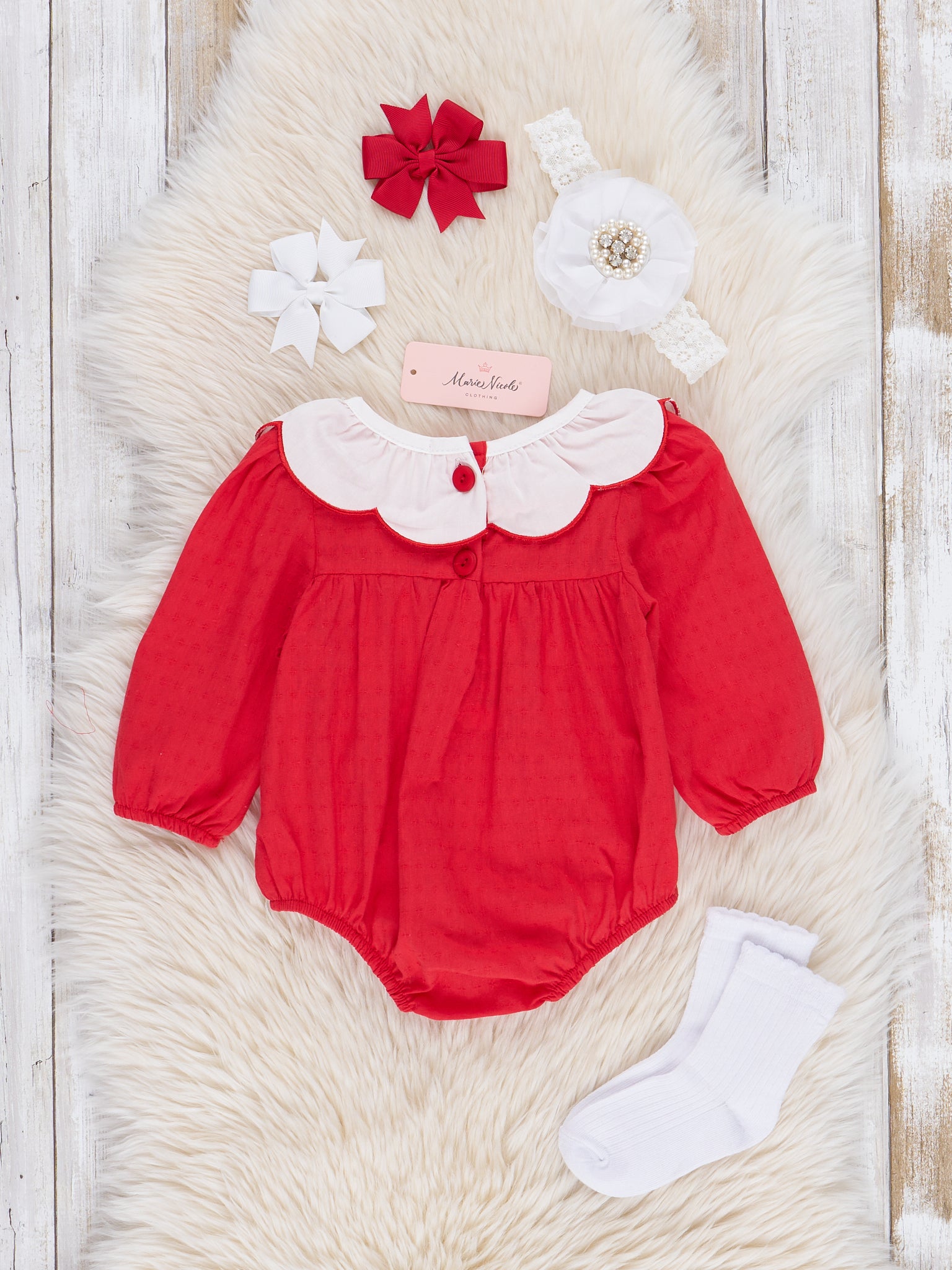 Cotton Santa Smocked Bubble Romper - Marie Nicole Clothing