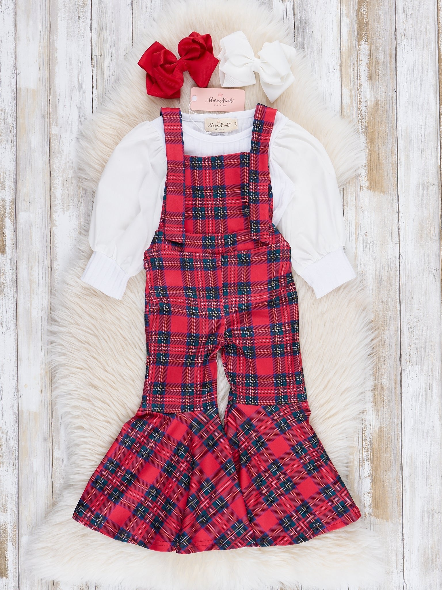 Ribbed Puff Sleeves Bell Bottom Overalls Set - Marie Nicole Clothing