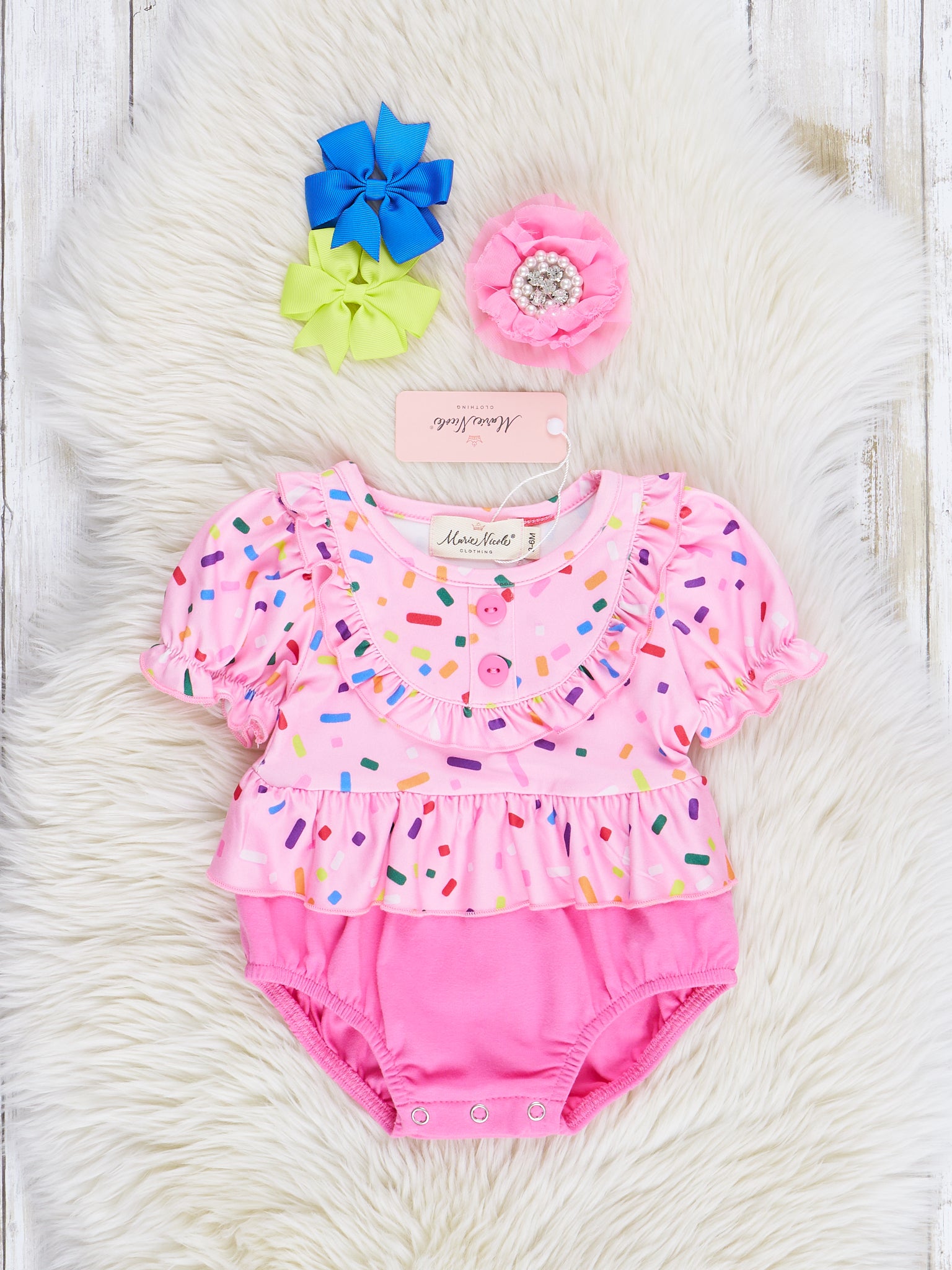 Bubblegum Sprinkles Ruffle Bubble Romper - Marie Nicole Clothing