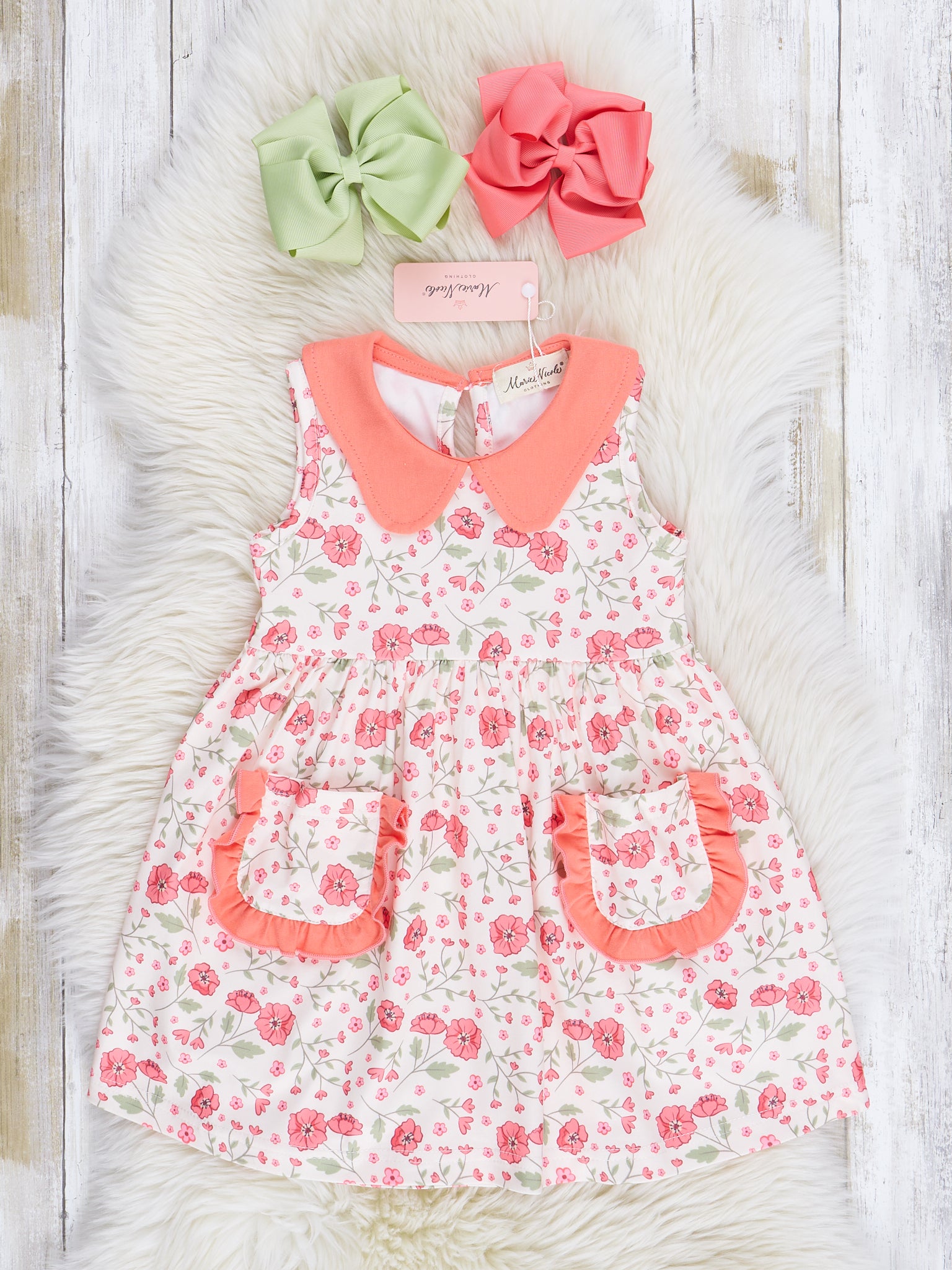 Coral Floral Fancy Ruffle Dress - Marie Nicole Clothing