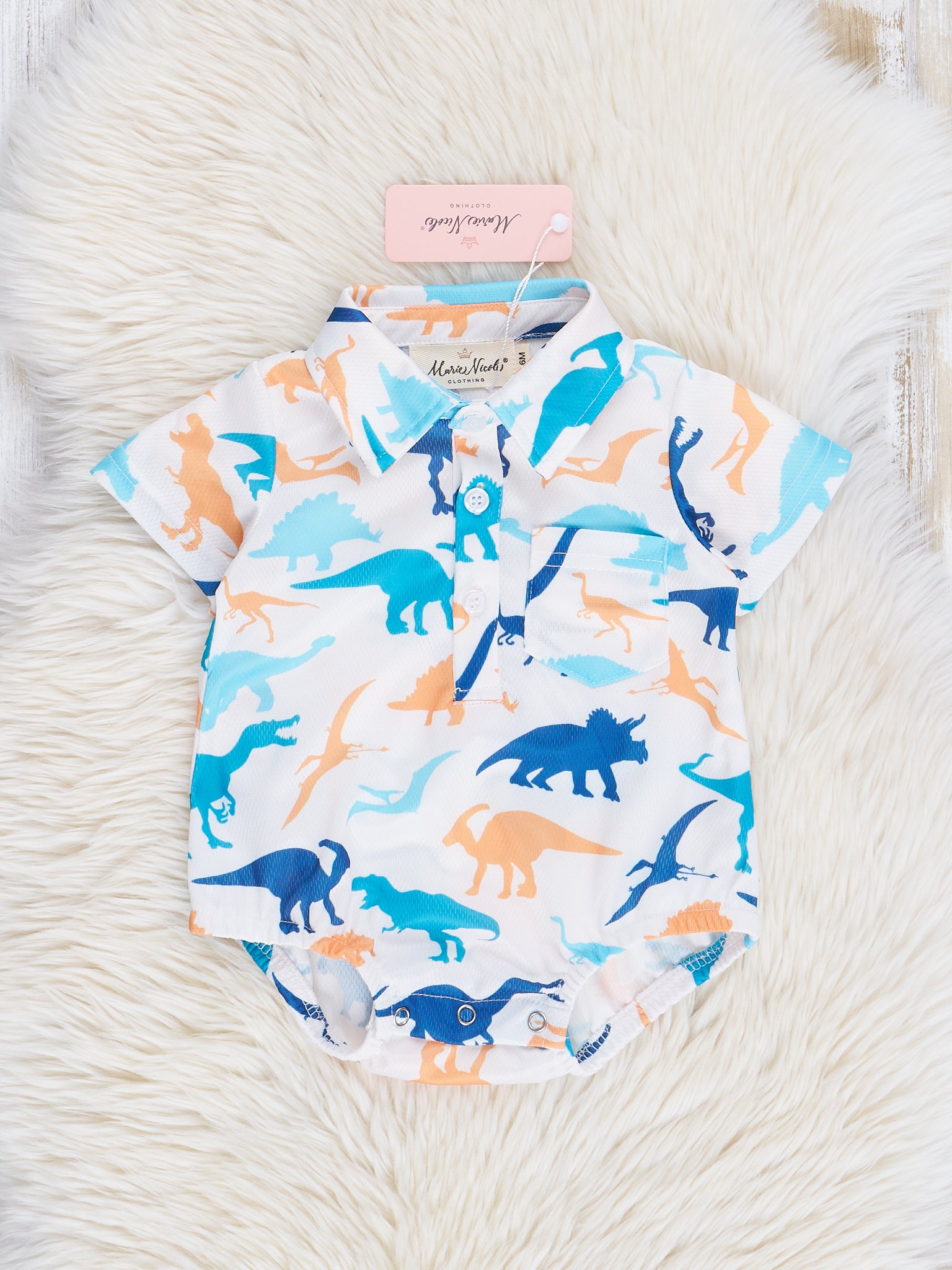 Turquoise & Yellow Dino Friends Bubble Romper - Marie Nicole Clothing