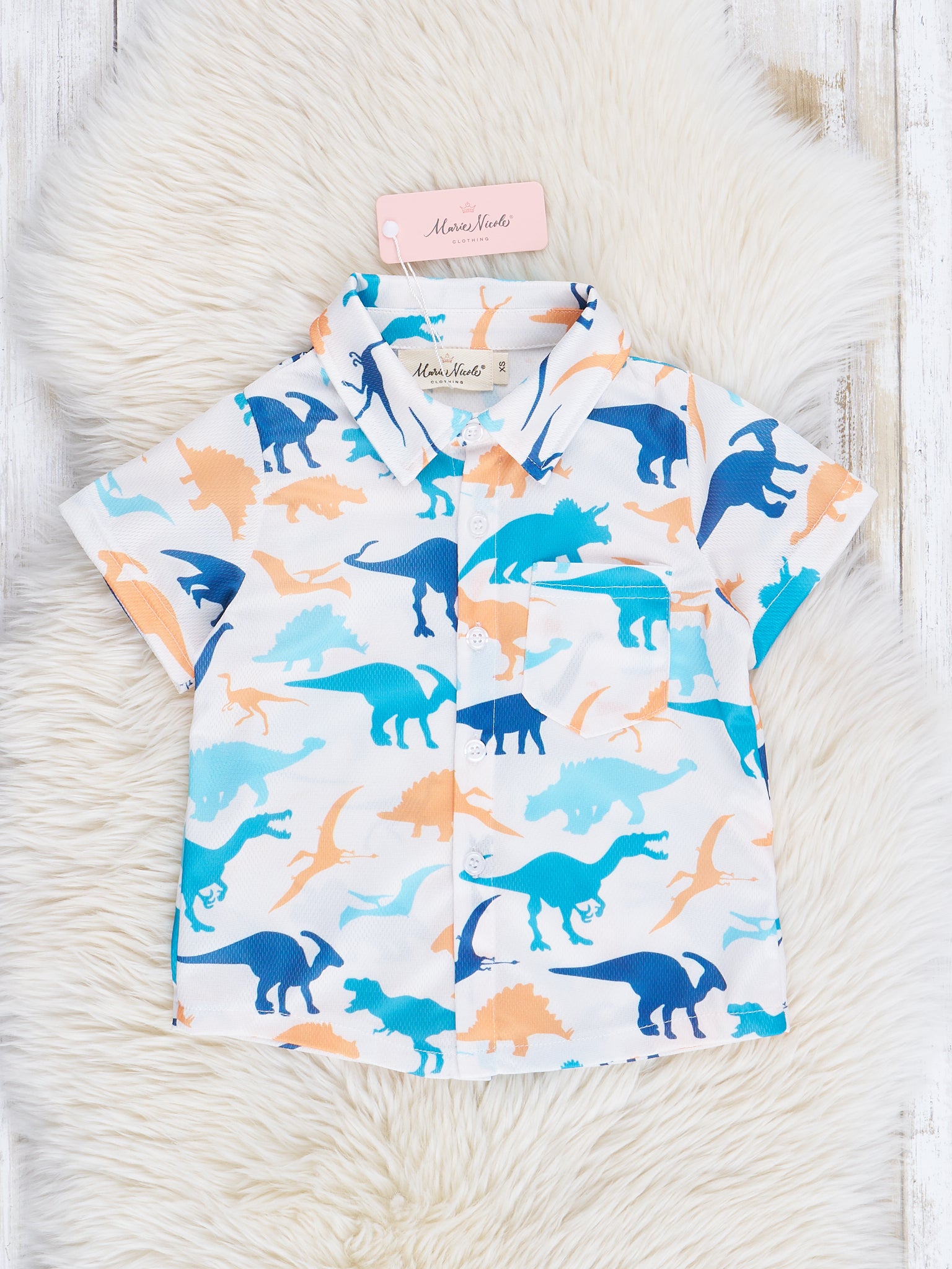 Turquoise & Yellow Dino Friends Shirt - Marie Nicole Clothing