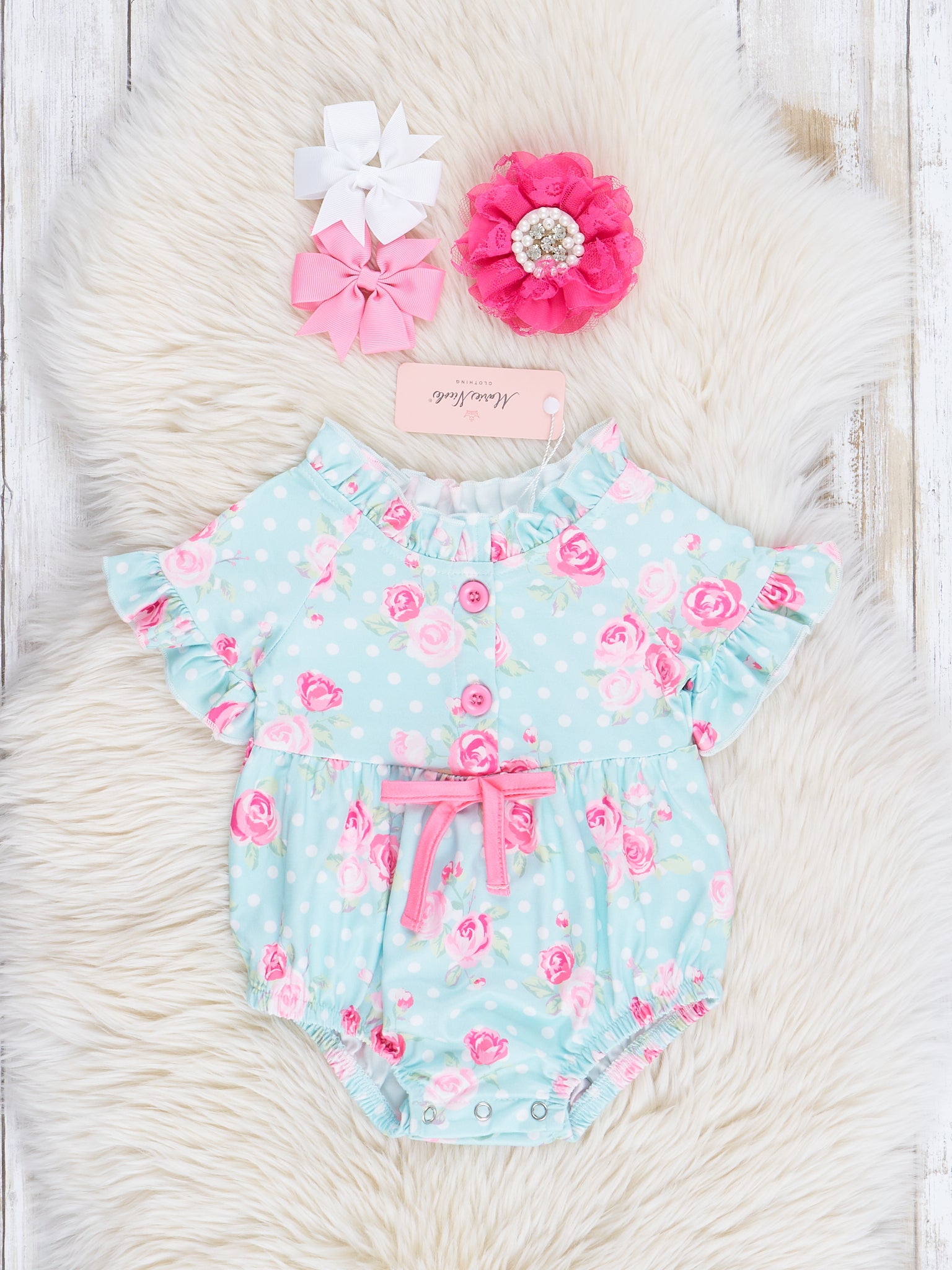 Sweet Mint Rose Garden Ruffle Bubble Romper - Marie Nicole Clothing