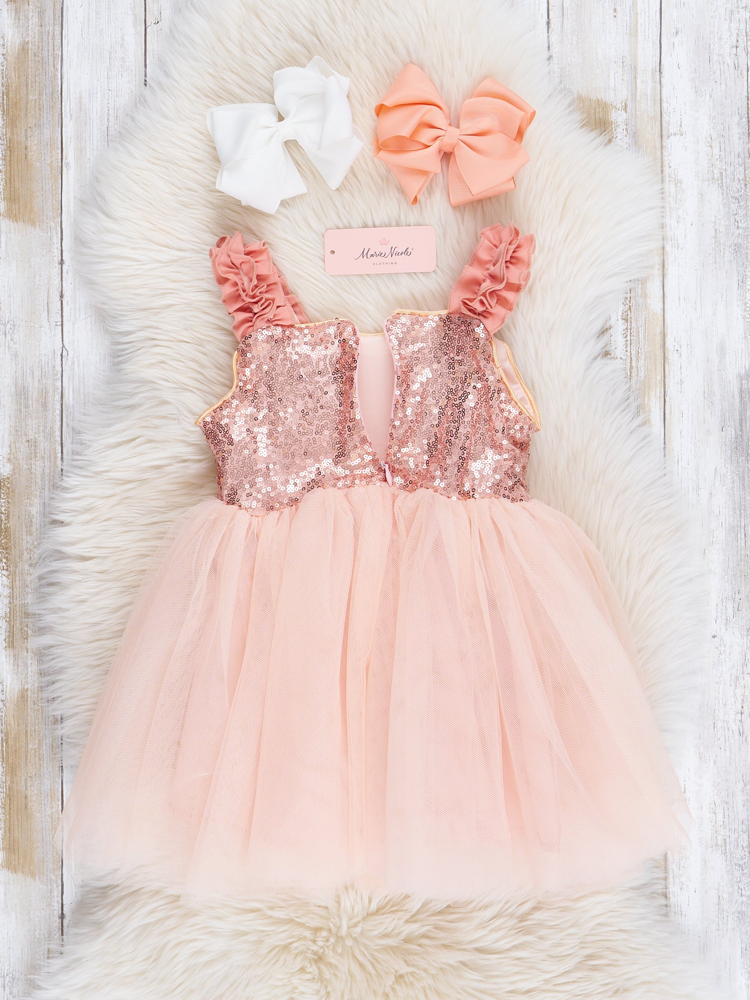 Rose Gold Ruffle Sparkle Party Dress - Marie Nicole Clothing