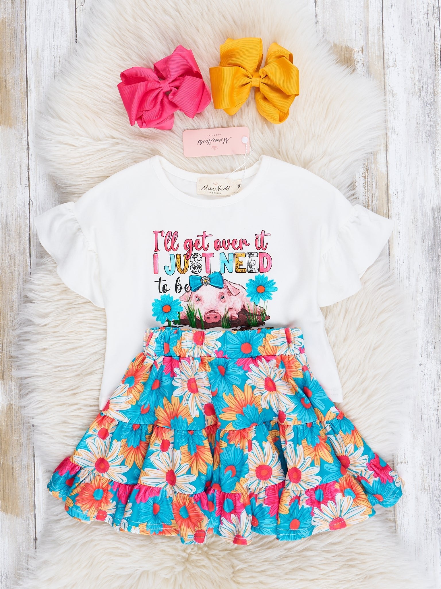 Pink & Teal Dramatic Piggy Outfit w/ Skirt - Marie Nicole Clothing