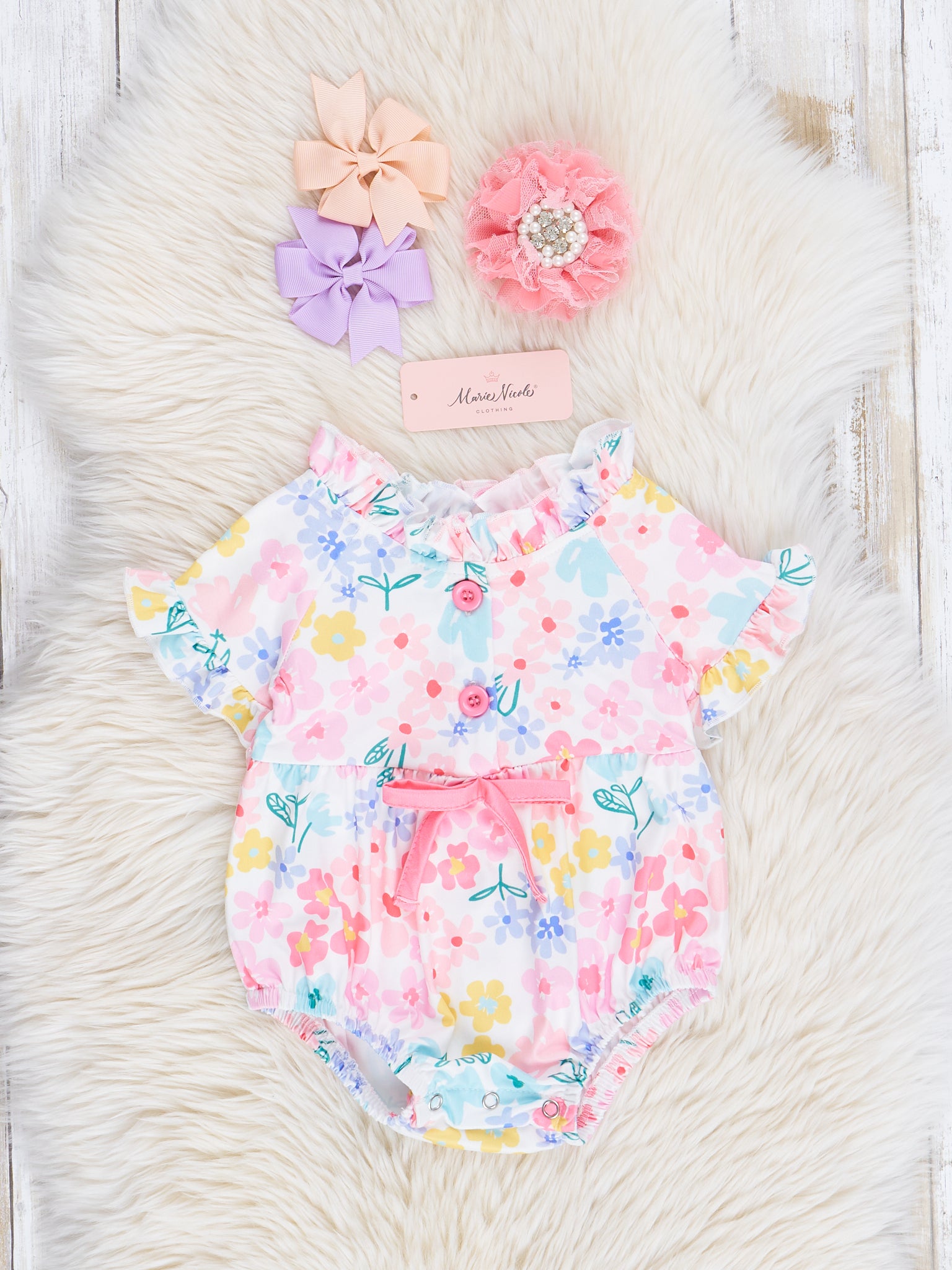Sweet Pink Garden Ruffle Bubble Romper - Marie Nicole Clothing
