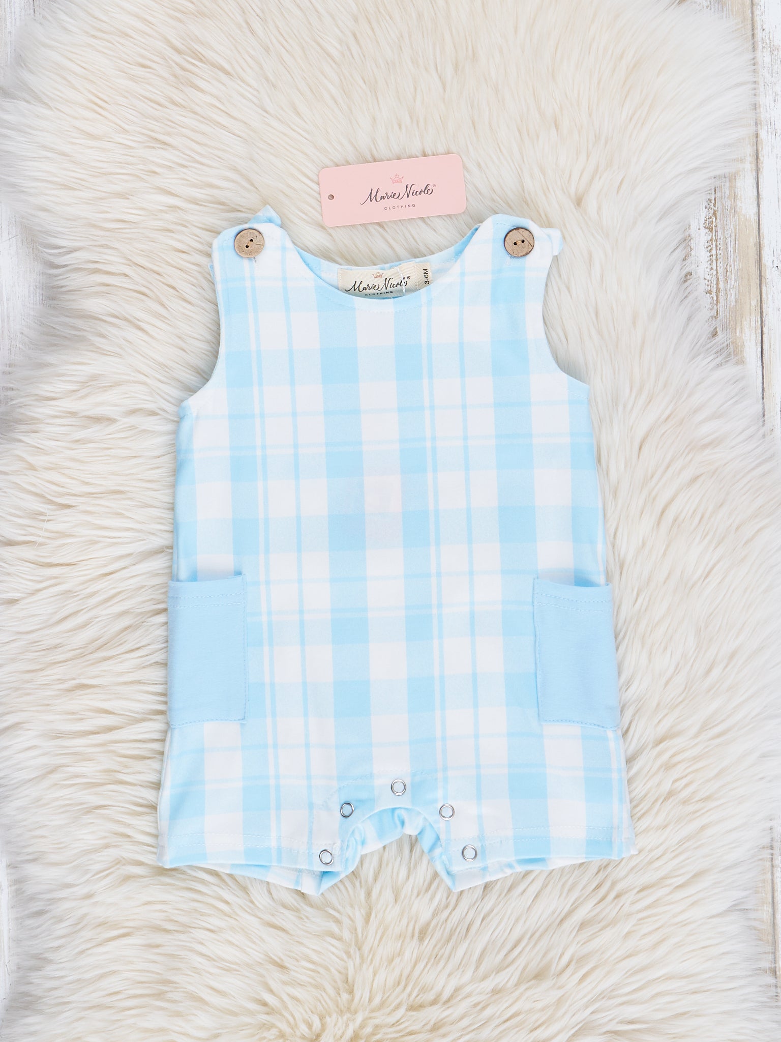 Light Blue Gingham Pocket Johnny - Marie Nicole Clothing