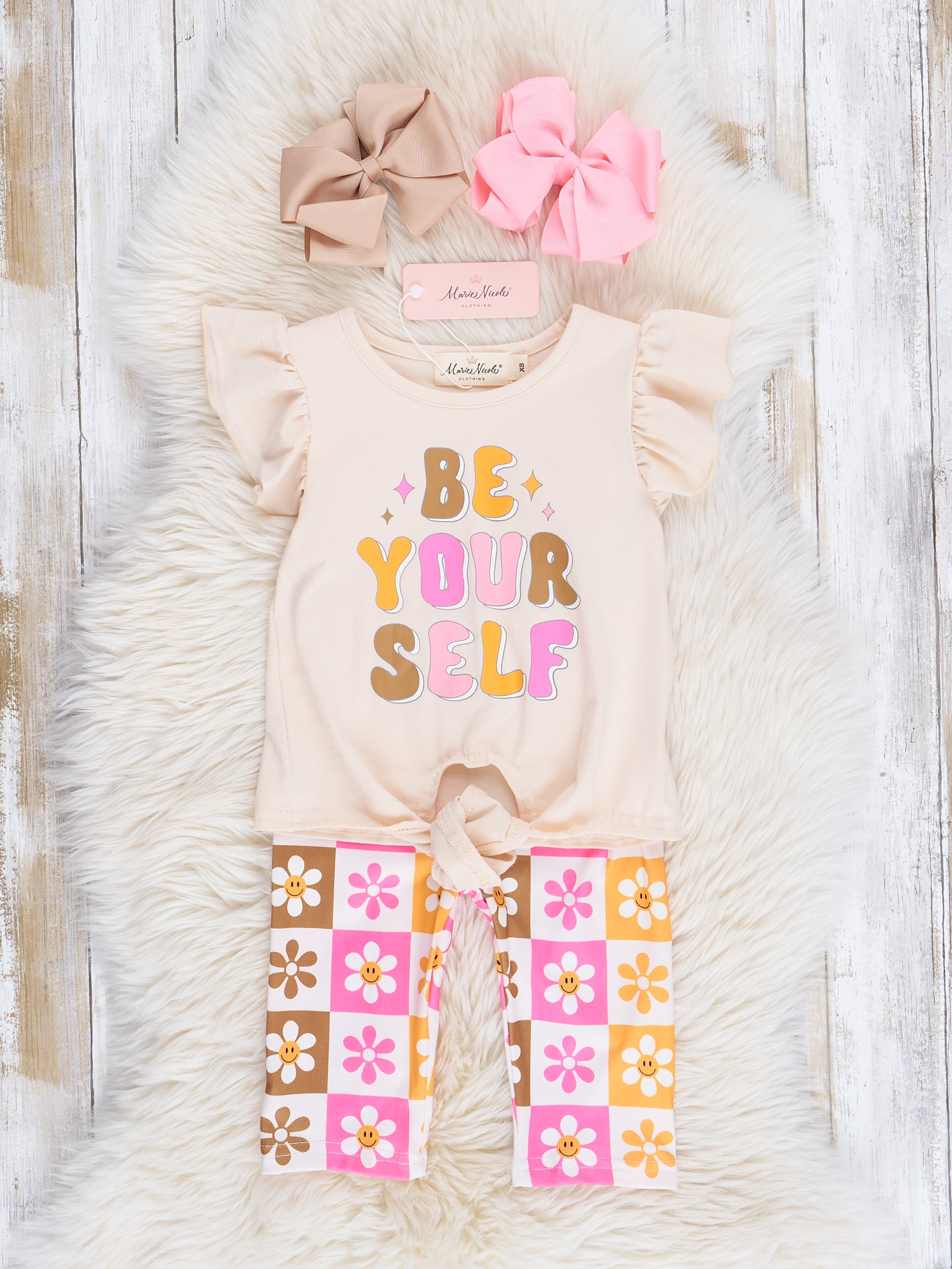 Cream "Be Yourself" Daisy Ruffle Outfit - Marie Nicole Clothing