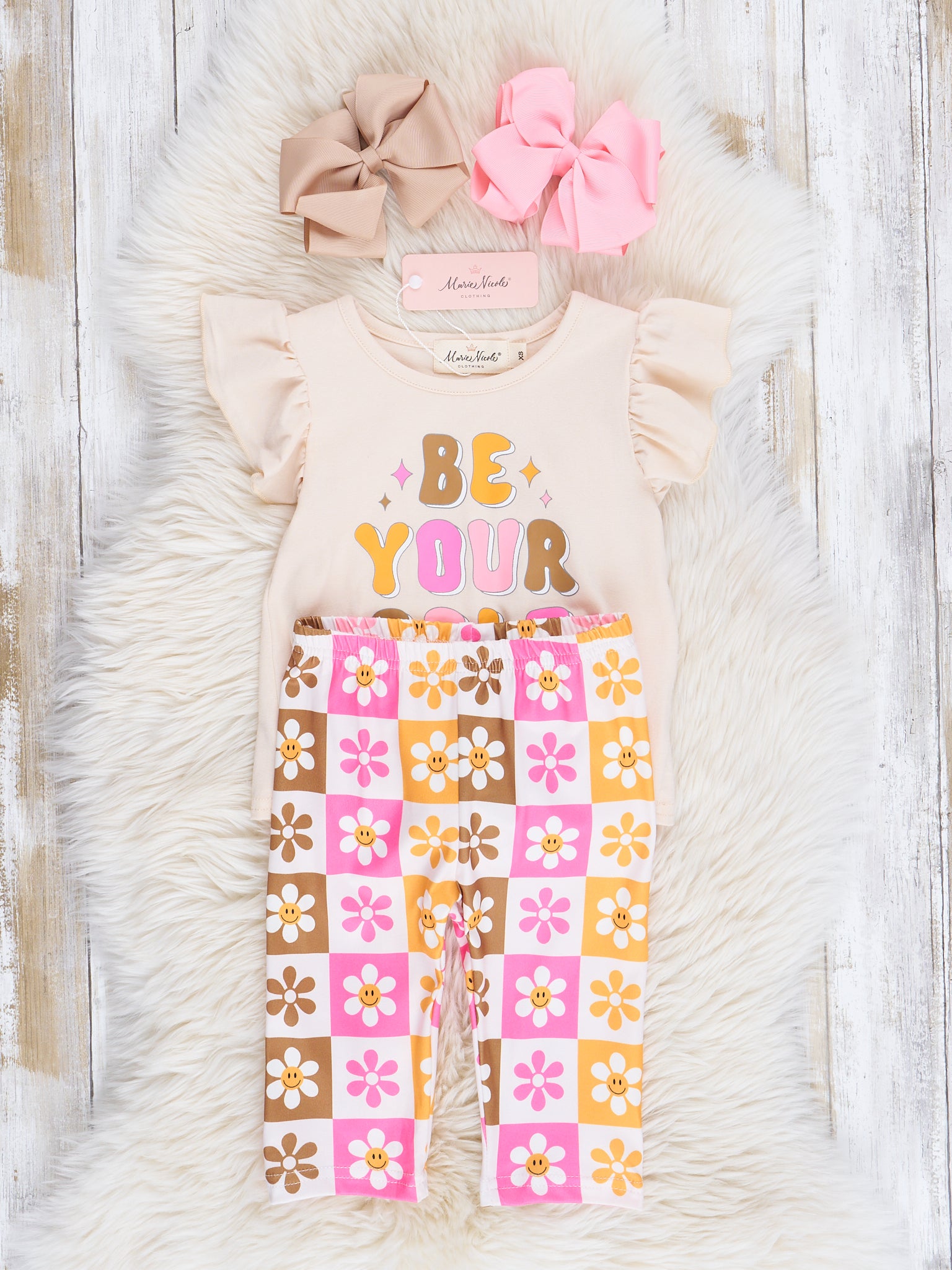 Cream "Be Yourself" Daisy Ruffle Outfit - Marie Nicole Clothing