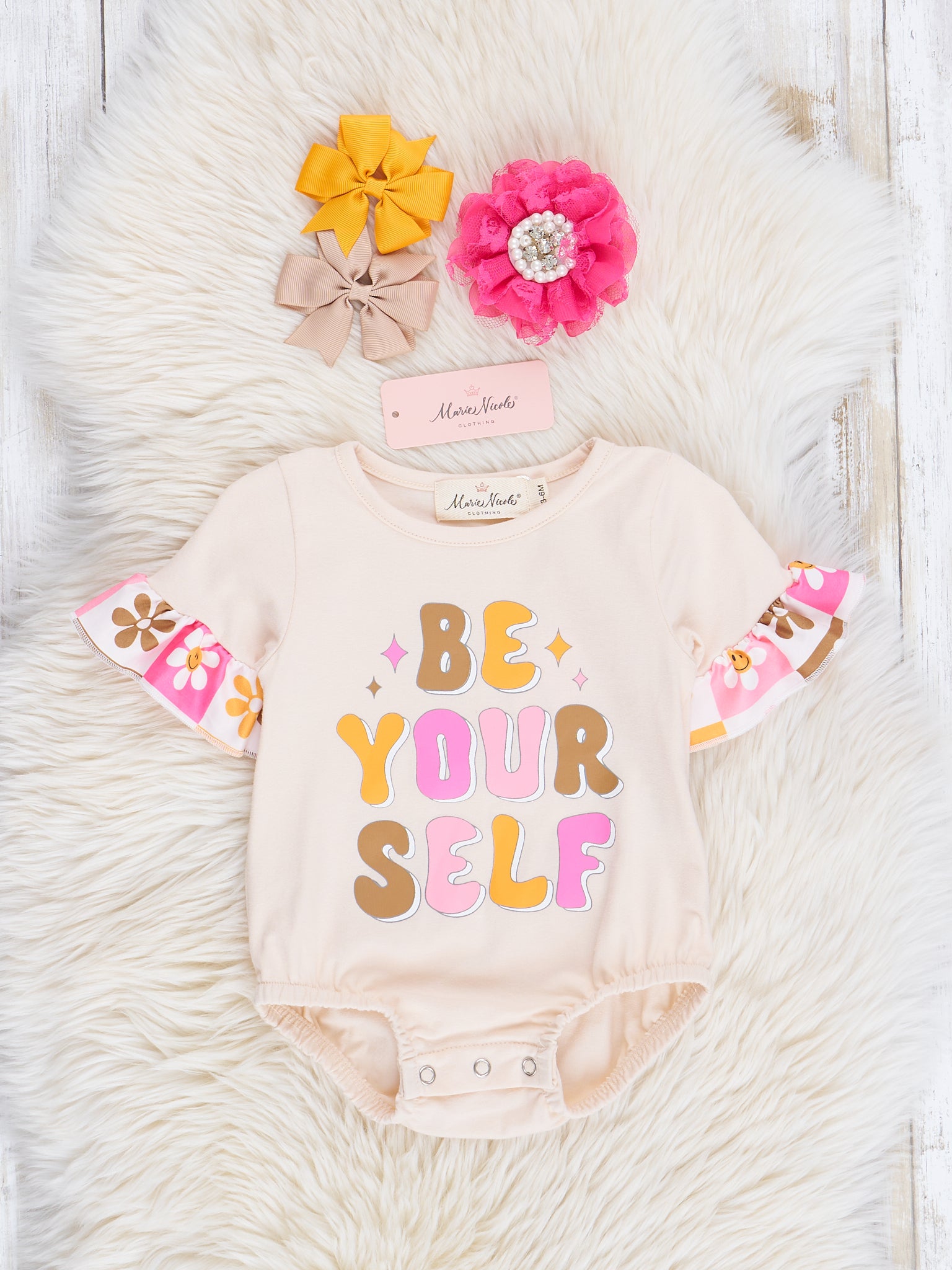 Cream Be Yourself Daisy Ruffle Bubble Romper - Marie Nicole Clothing