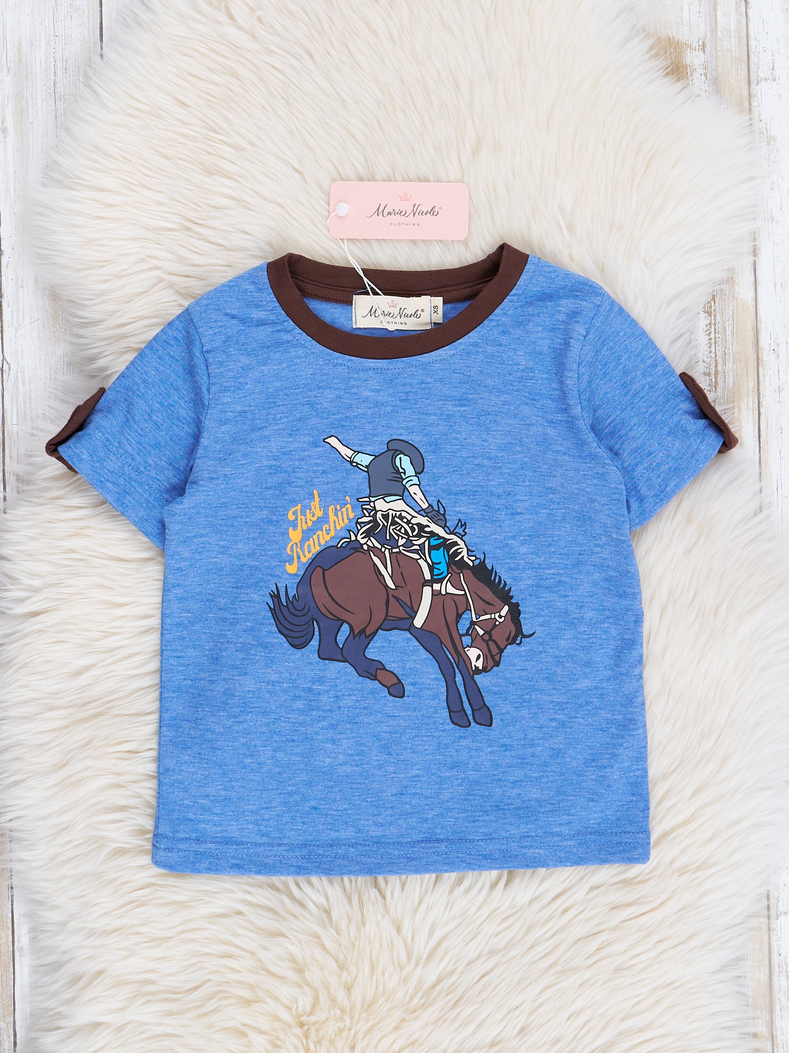 Heather Blue "Just Ranchin'" Shirt - Marie Nicole Clothing